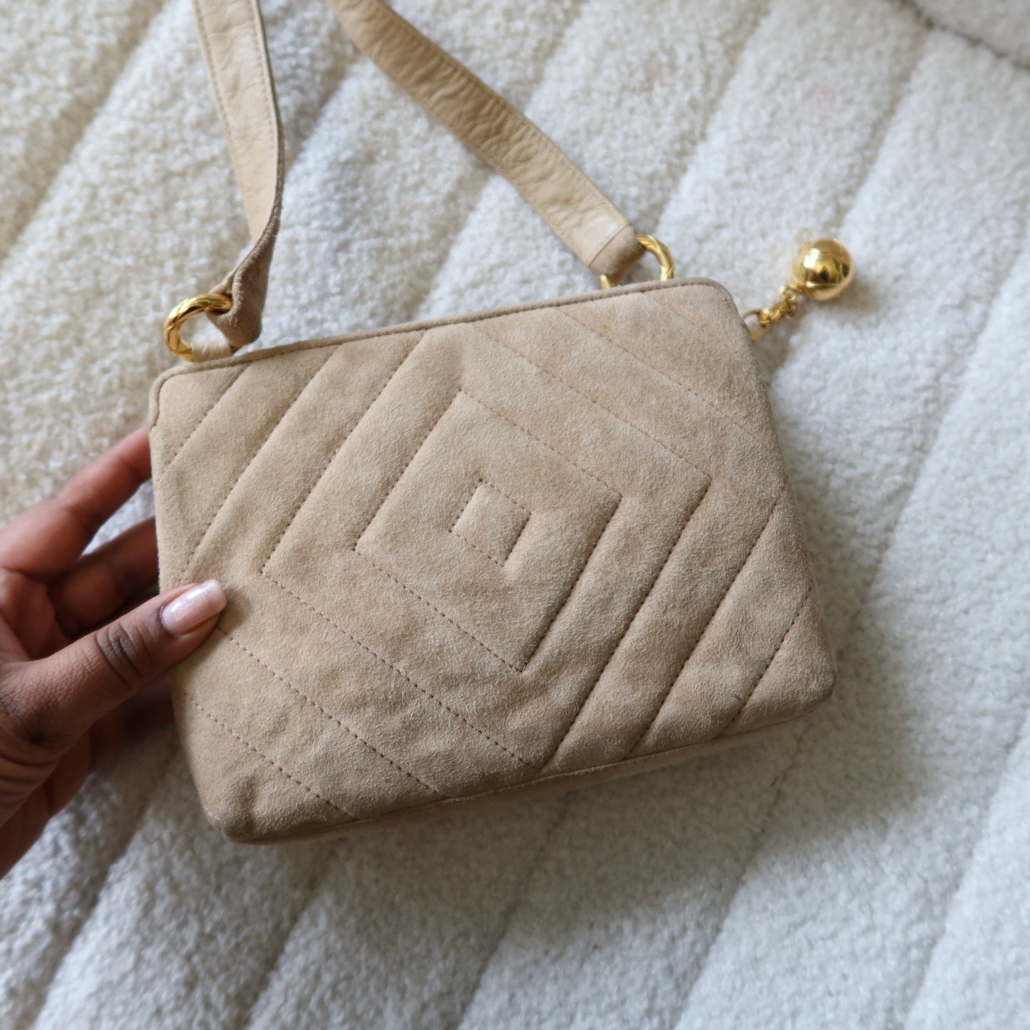 CHANEL Beige Suede Crossbody Bag