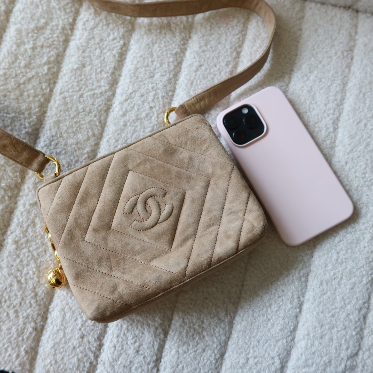 CHANEL Beige Suede Crossbody Bag