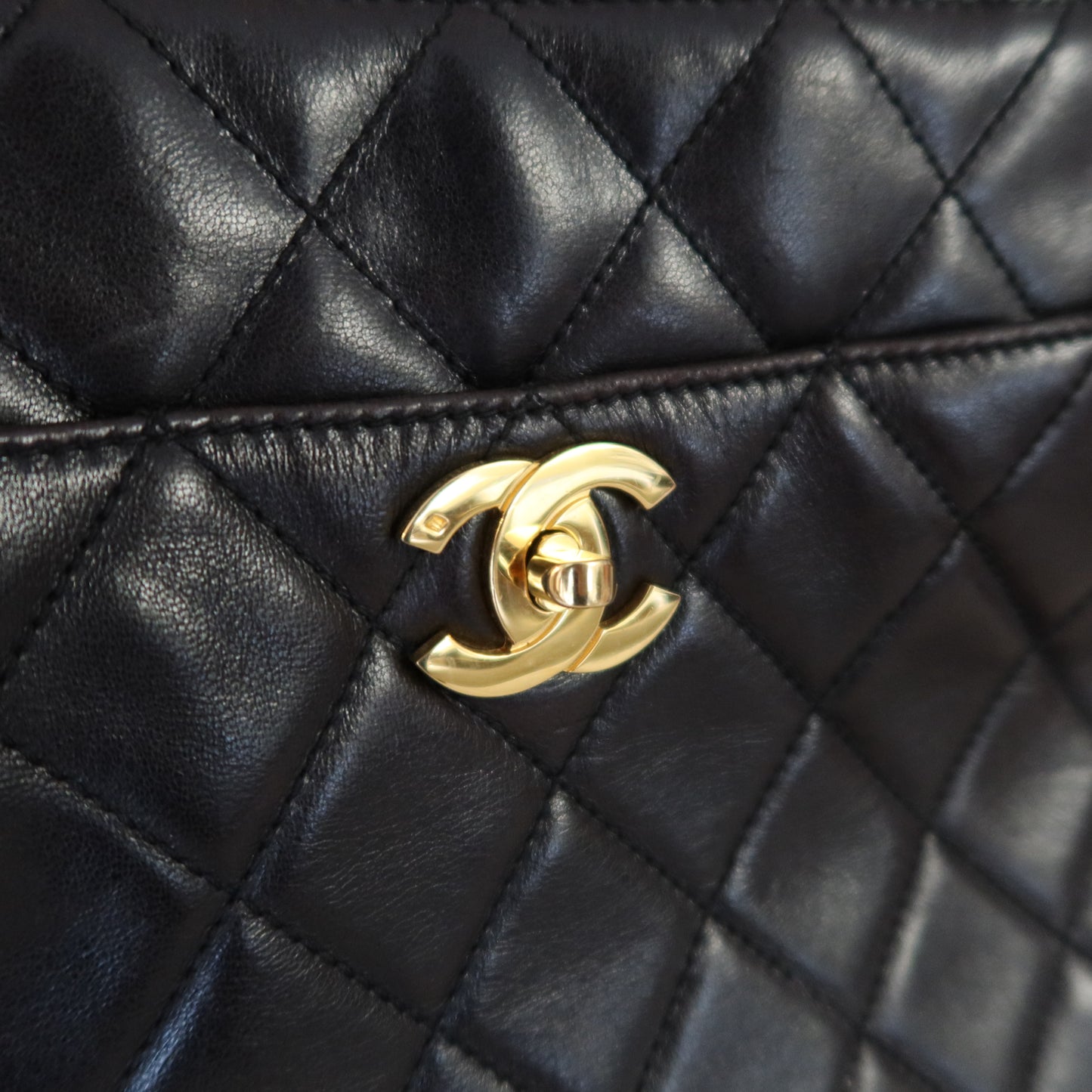 CHANEL Quilted Shoulder Bag Black Lambskin with Gold Hardware