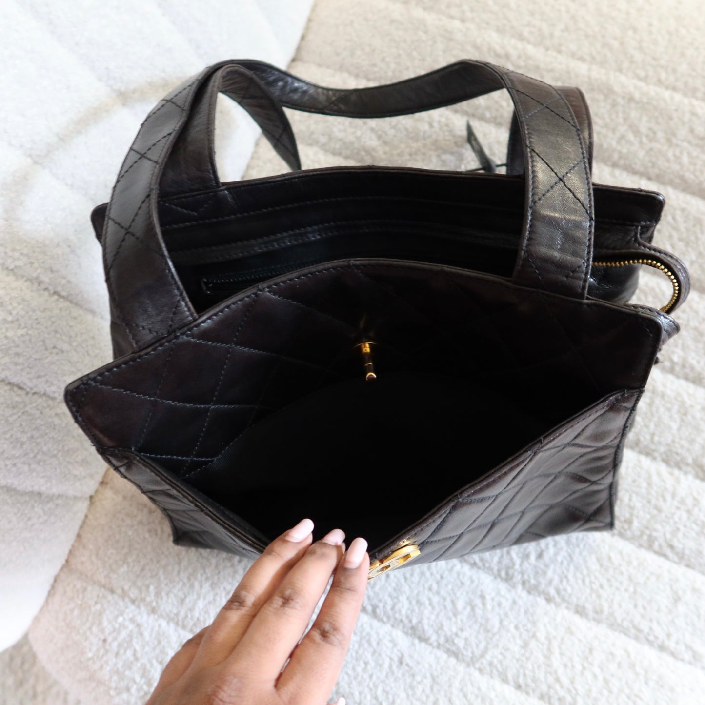 CHANEL Quilted Shoulder Bag Black Lambskin with Gold Hardware
