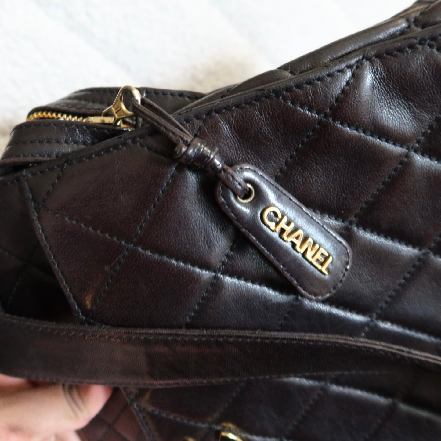 CHANEL Quilted Shoulder Bag Black Lambskin with Gold Hardware