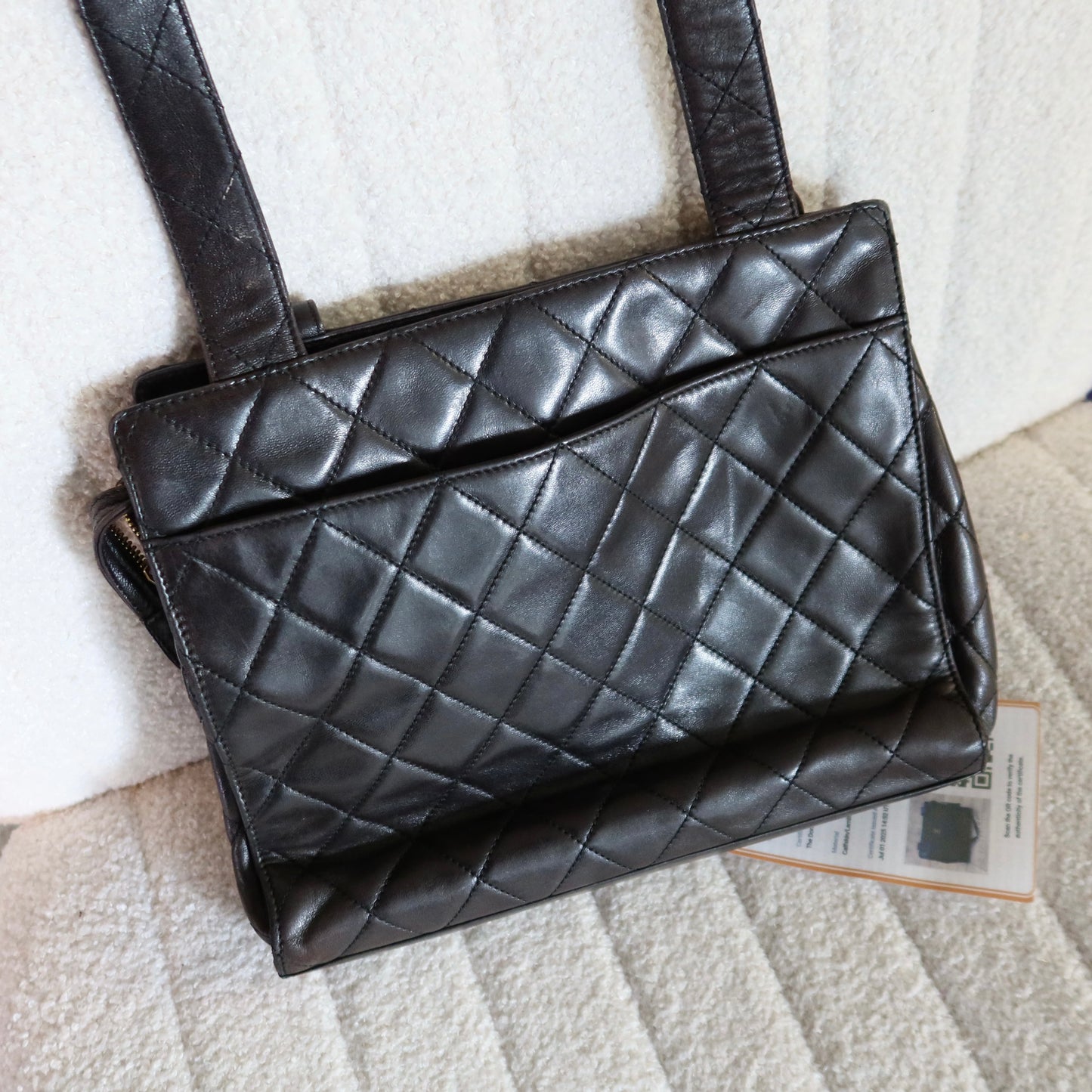 CHANEL Quilted Shoulder Bag Black Lambskin with Gold Hardware