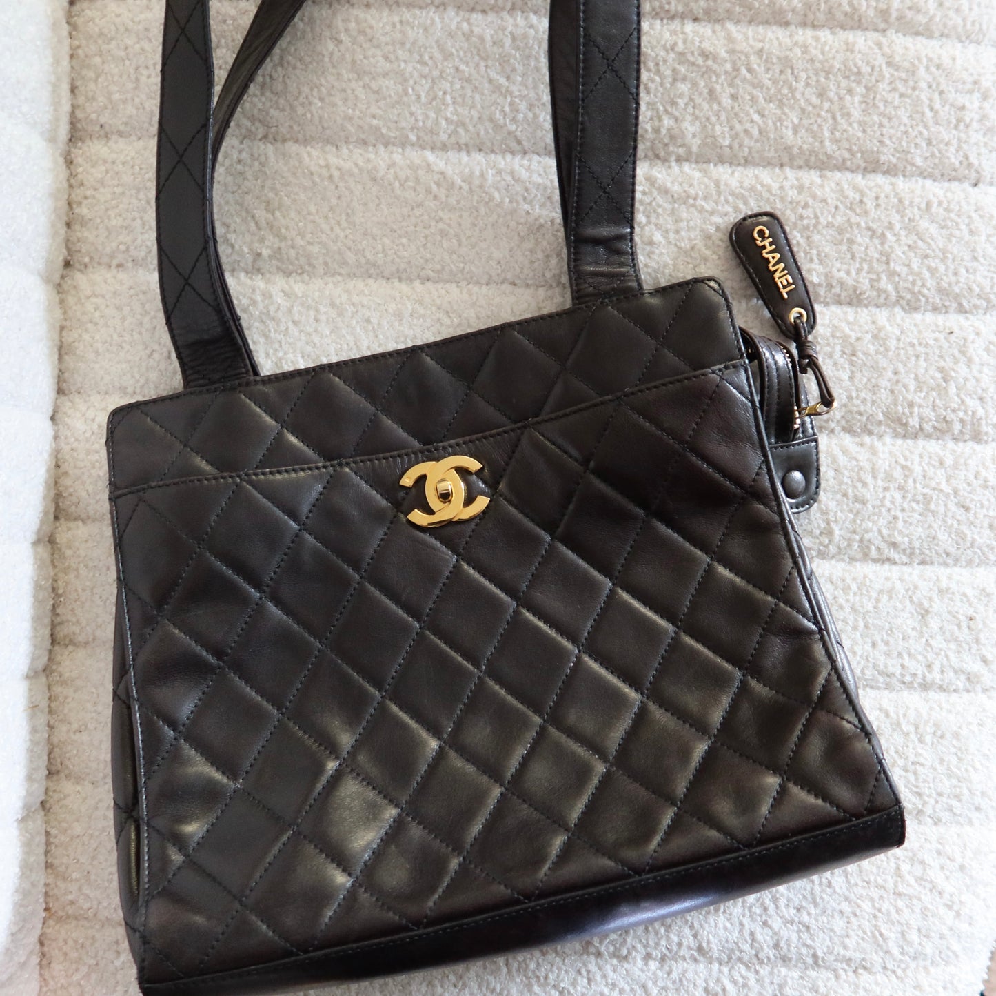 CHANEL Quilted Shoulder Bag Black Lambskin with Gold Hardware