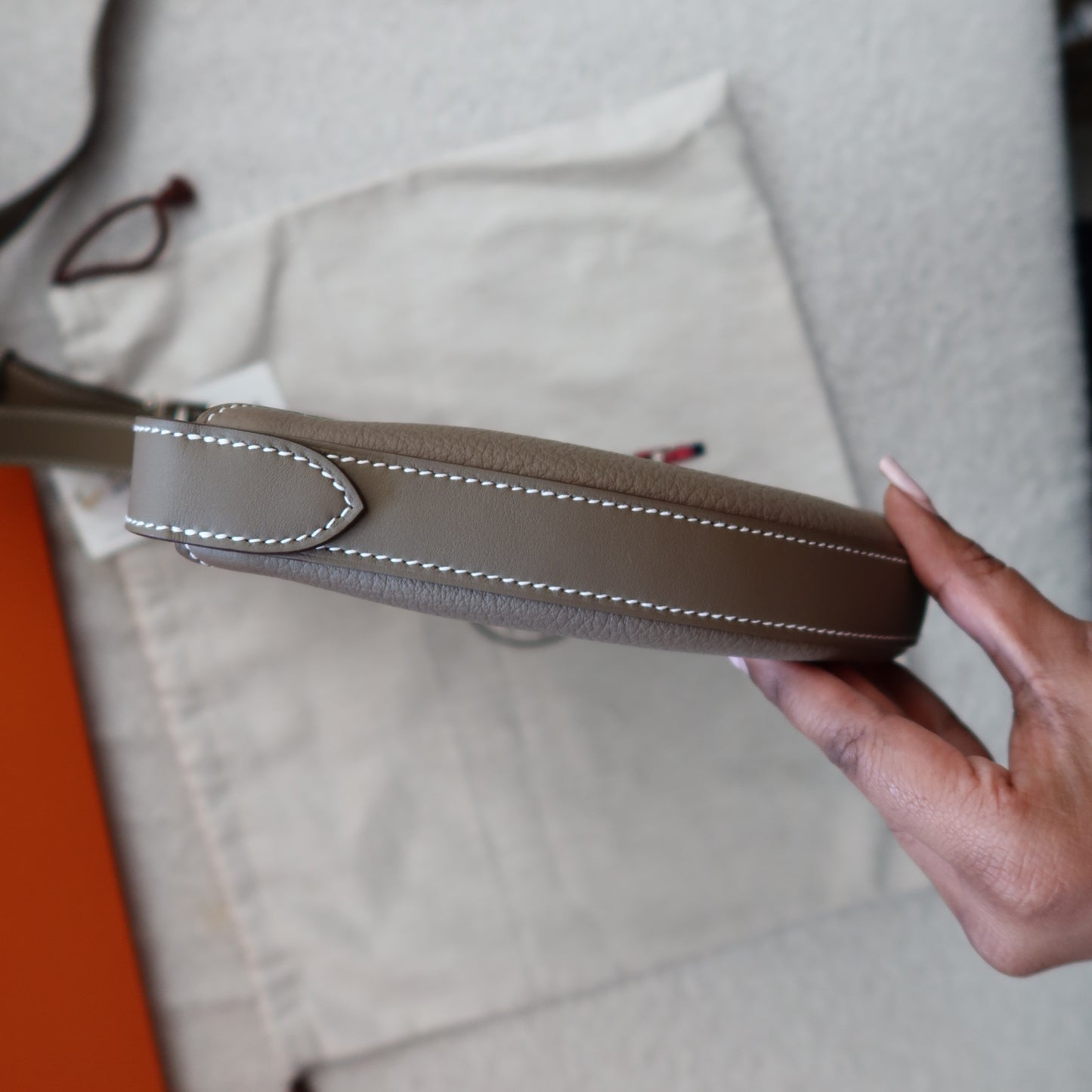 HERMES Etoupe Togo Petite Arcon with Palladium Hardware (PHW)
