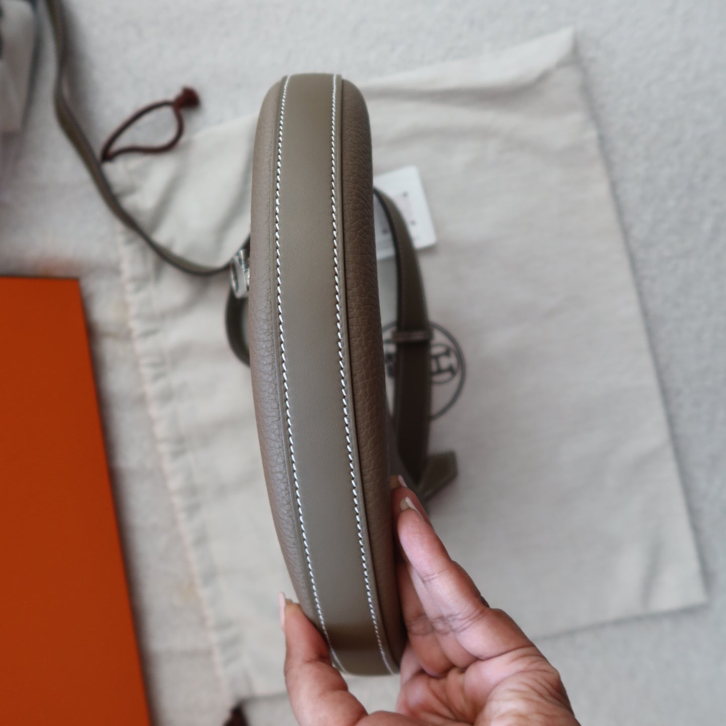 HERMES Etoupe Togo Petite Arcon with Palladium Hardware (PHW)