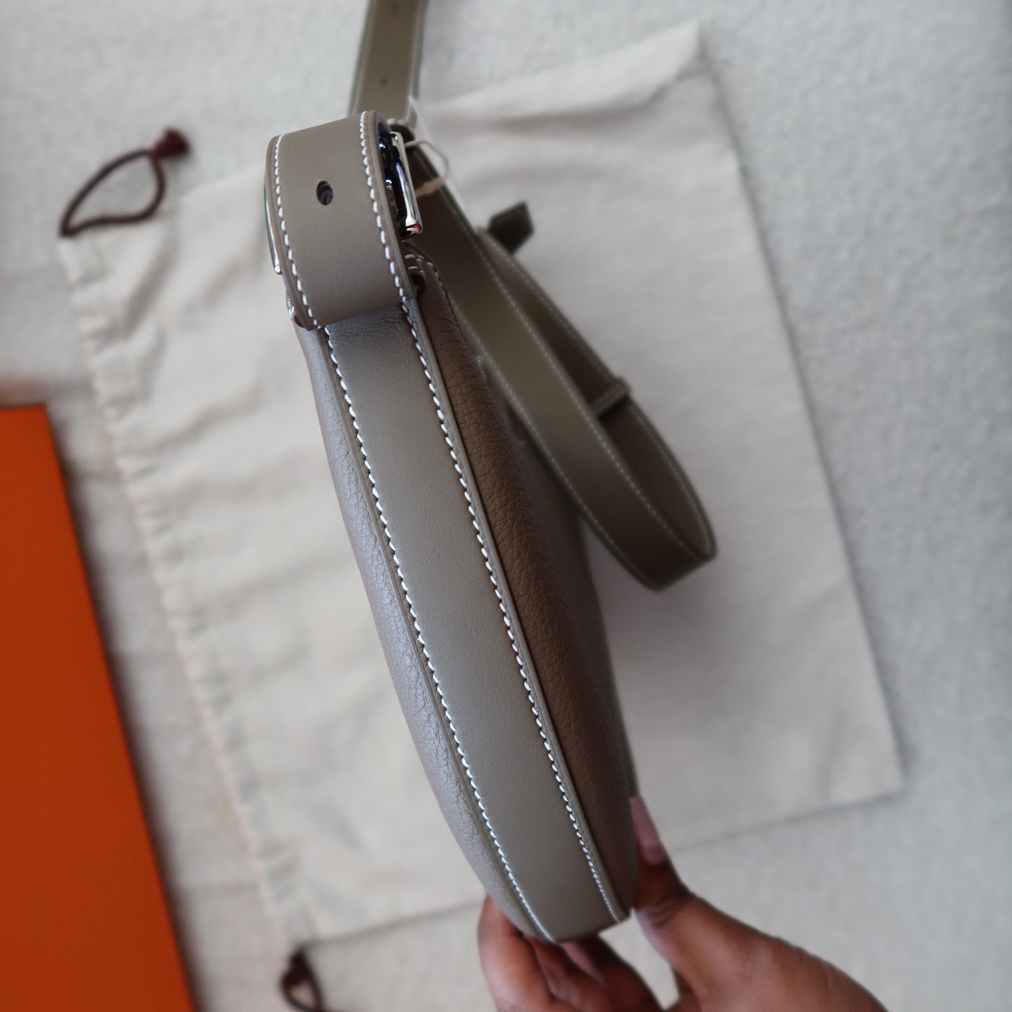 HERMES Etoupe Togo Petite Arcon with Palladium Hardware (PHW)