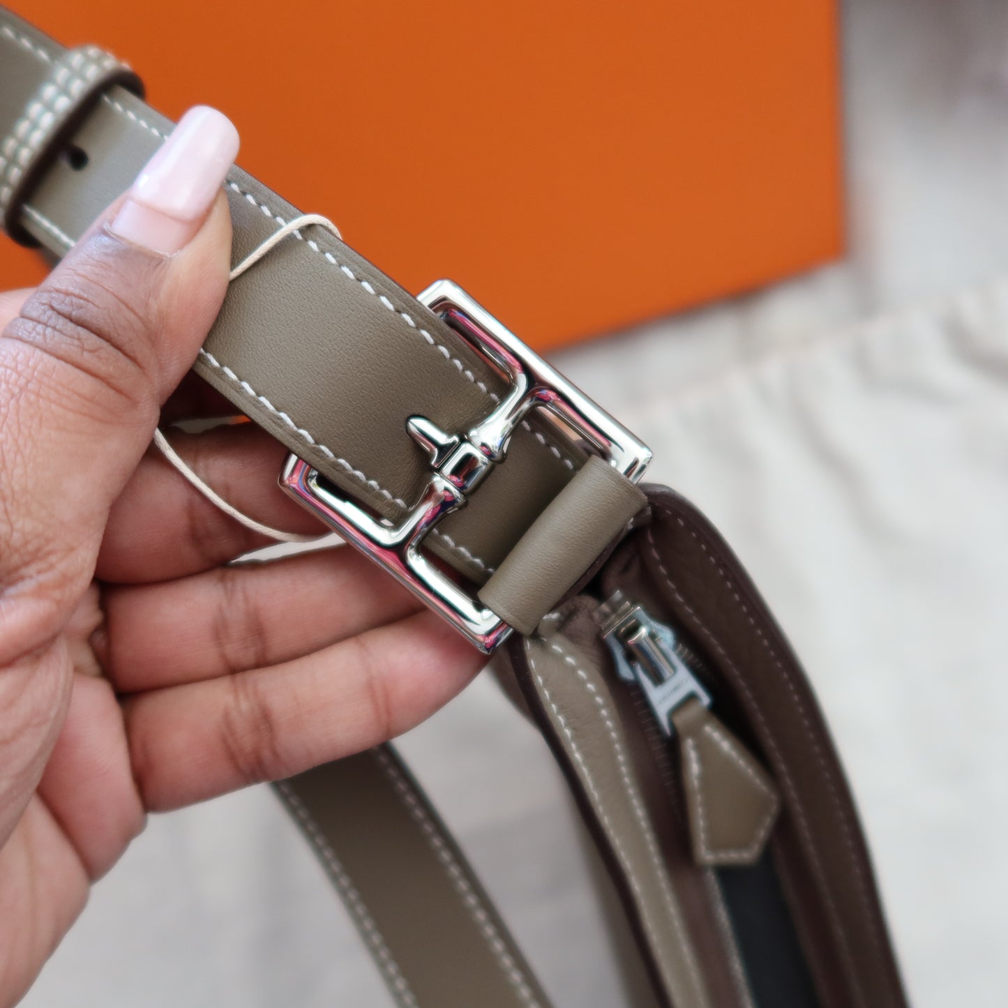 HERMES Etoupe Togo Petite Arcon with Palladium Hardware (PHW)