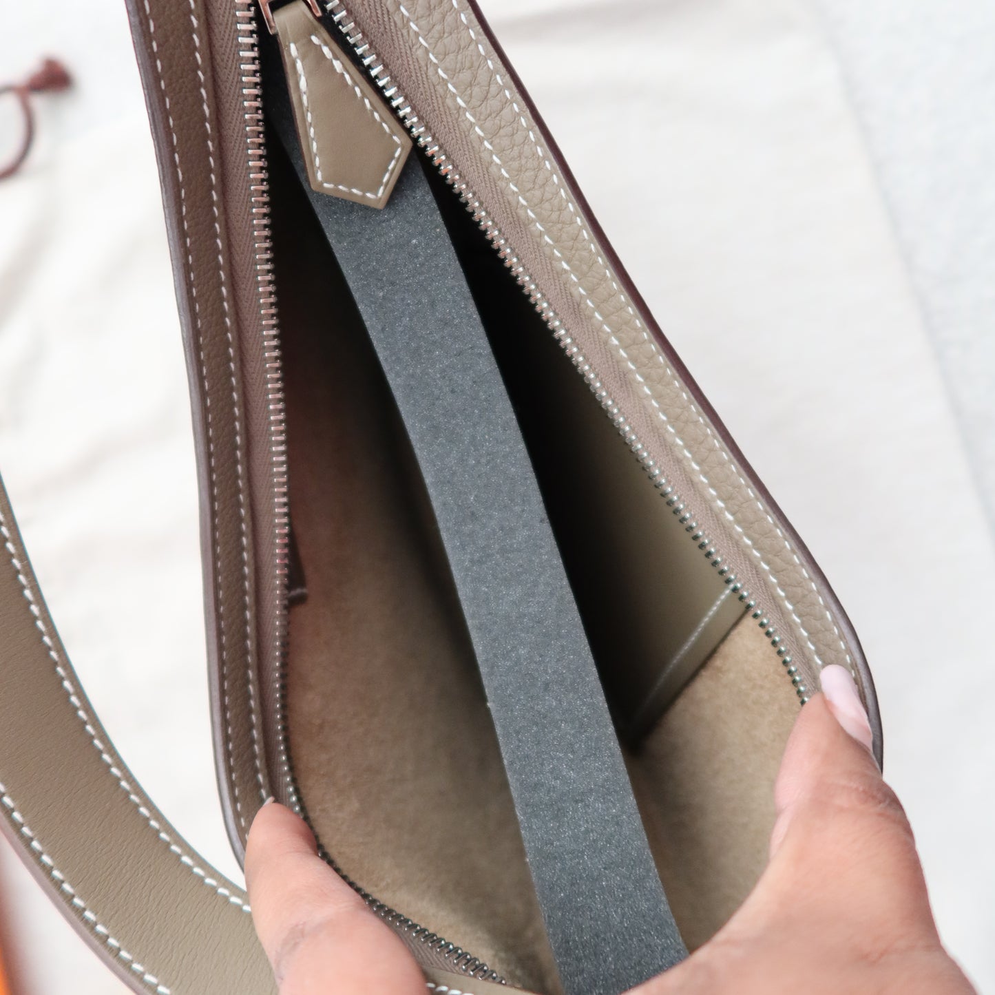 HERMES Etoupe Togo Petite Arcon with Palladium Hardware (PHW)