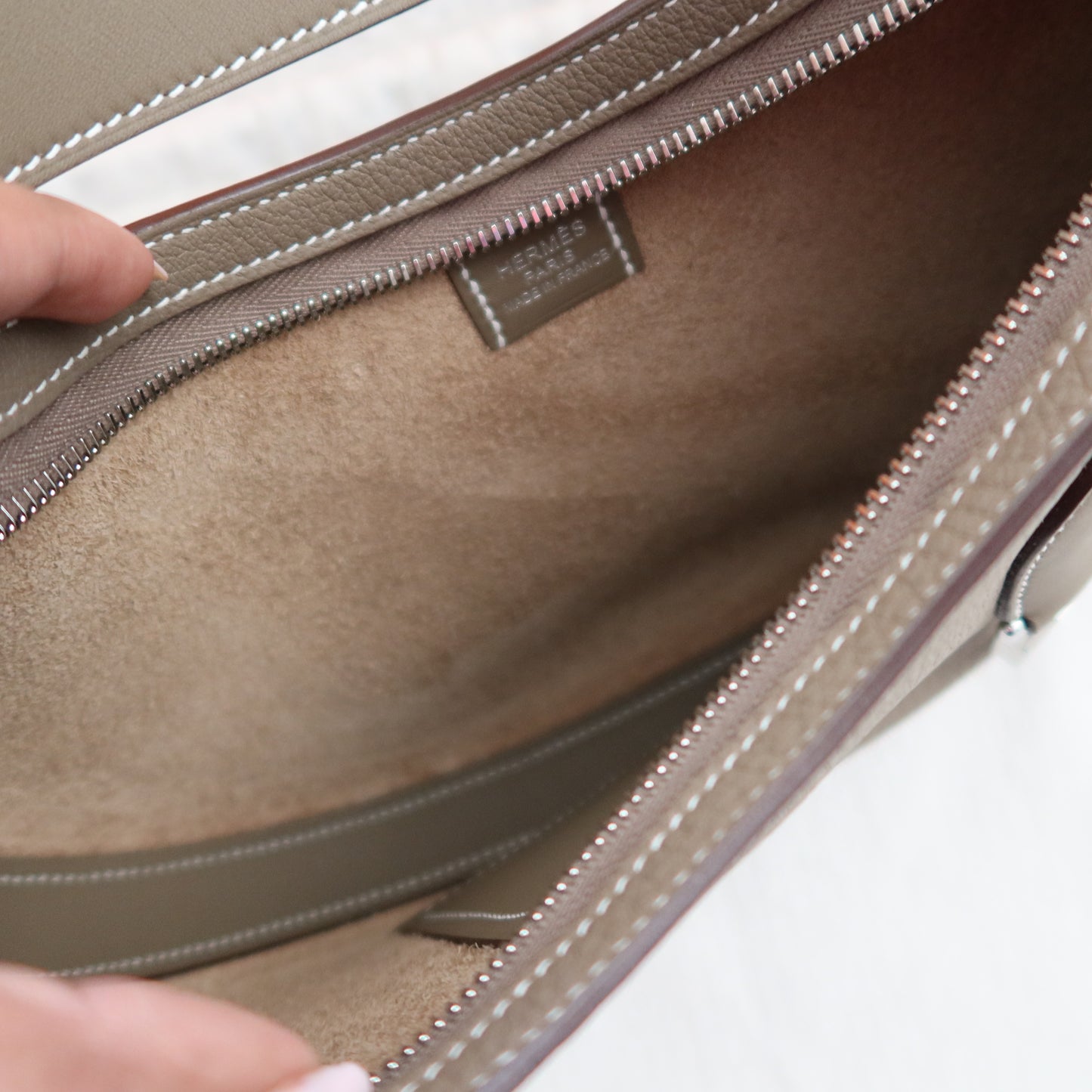 HERMES Etoupe Togo Petite Arcon with Palladium Hardware (PHW)