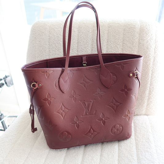 LOUIS VUITTON Neverfull MM Empreinte Leather Burgundy