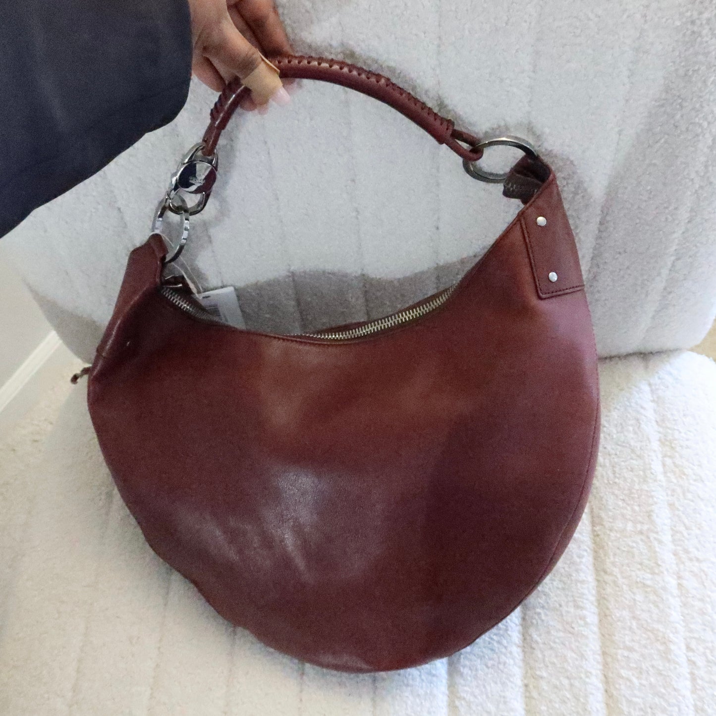 GUCCI Maroon Leather Crescent Hobo Shoulder Bag