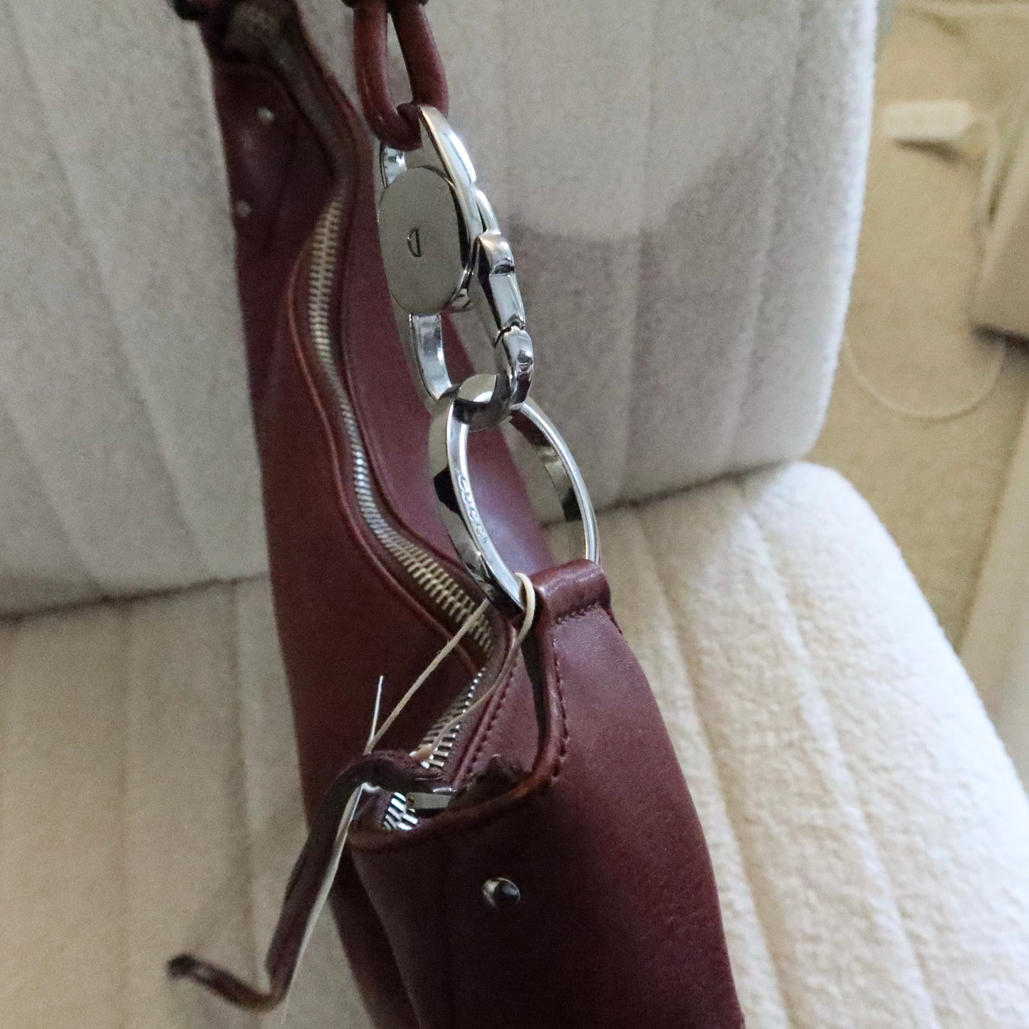 GUCCI Maroon Leather Crescent Hobo Shoulder Bag