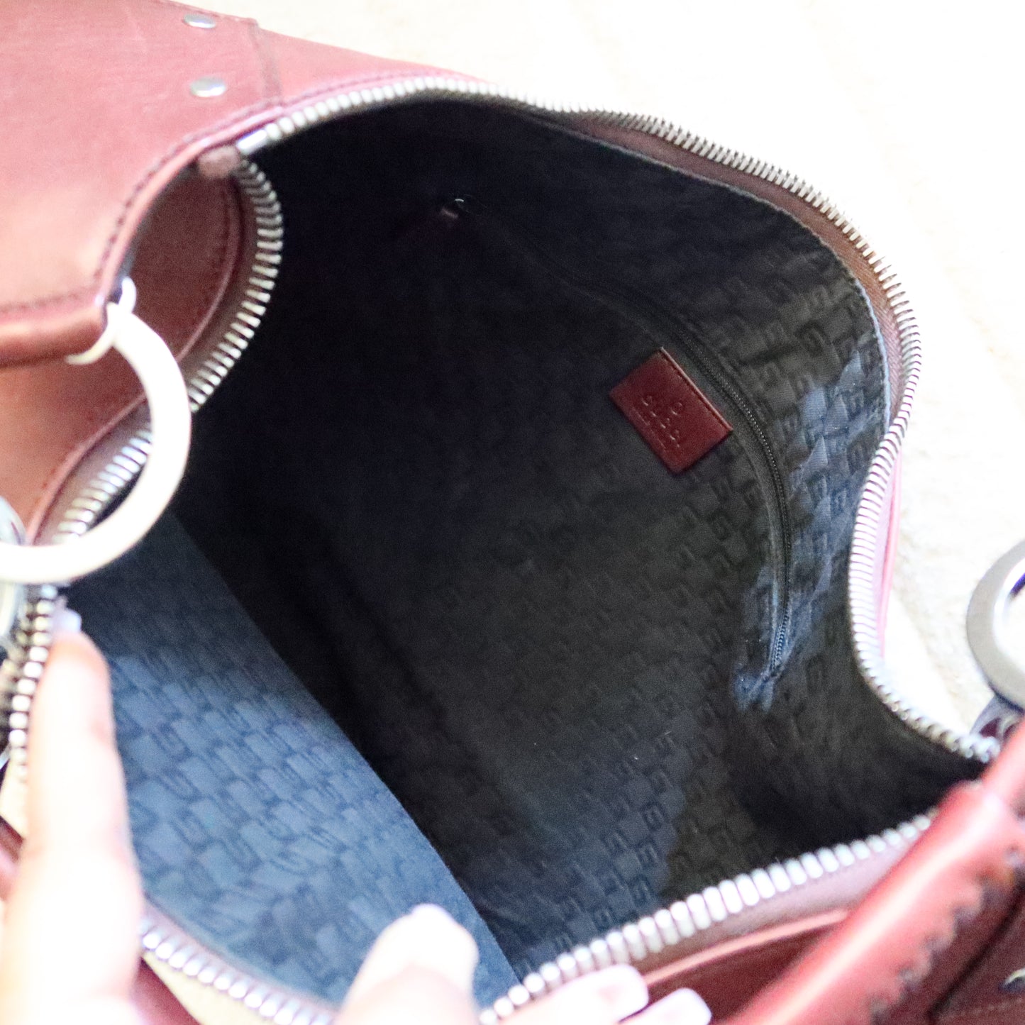GUCCI Maroon Leather Crescent Hobo Shoulder Bag