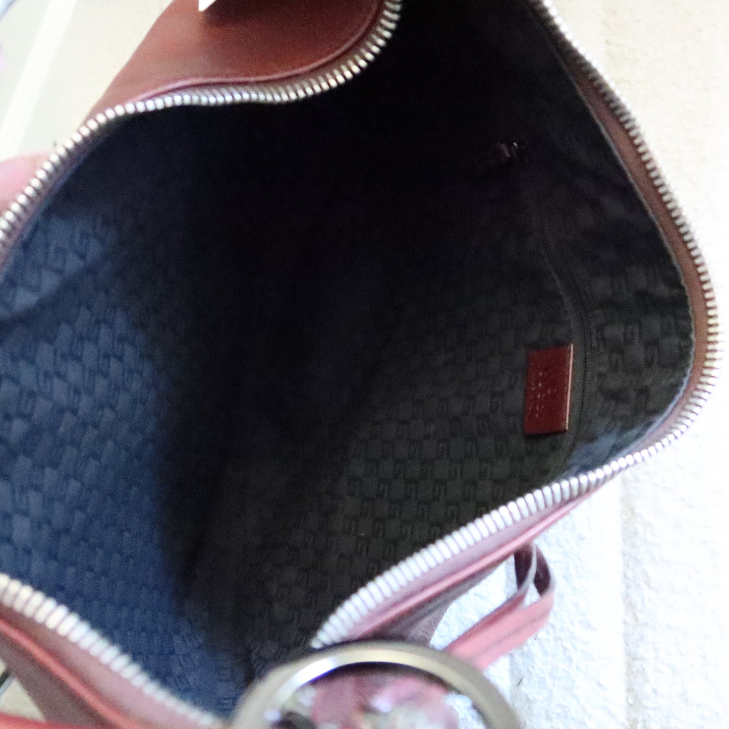 GUCCI Maroon Leather Crescent Hobo Shoulder Bag