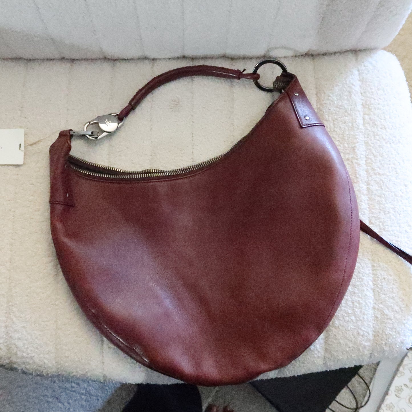 GUCCI Maroon Leather Crescent Hobo Shoulder Bag