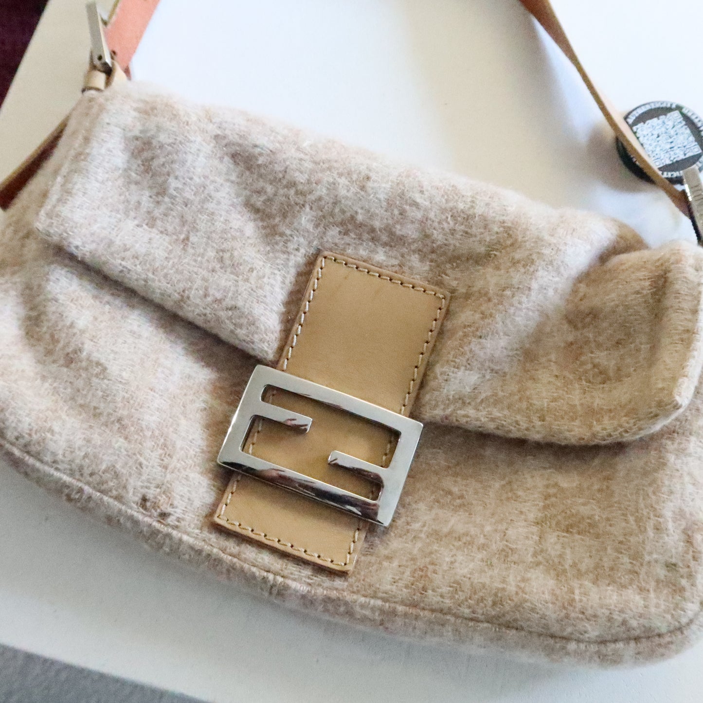 FENDI Wool Baguette Bag Beige