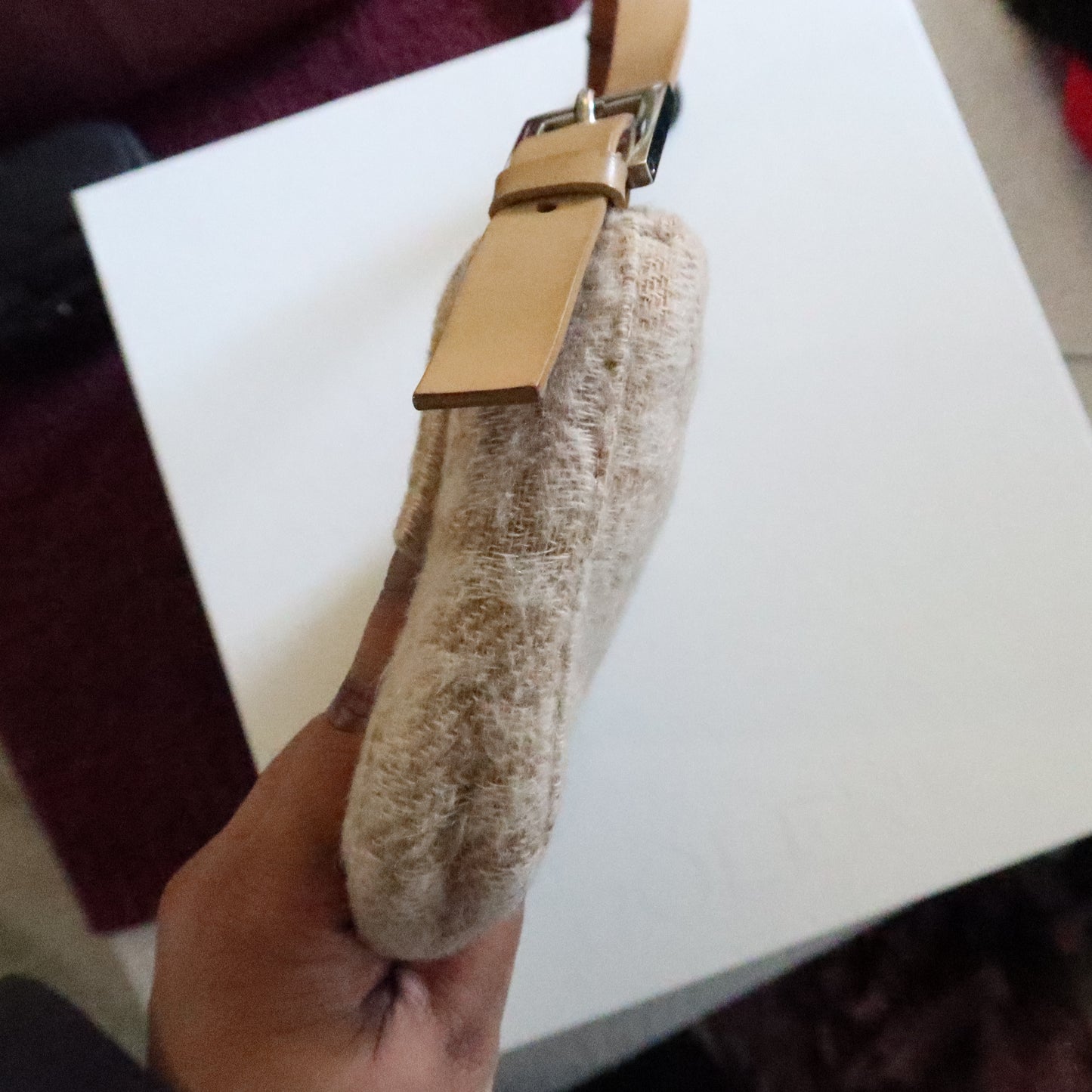 FENDI Wool Baguette Bag Beige