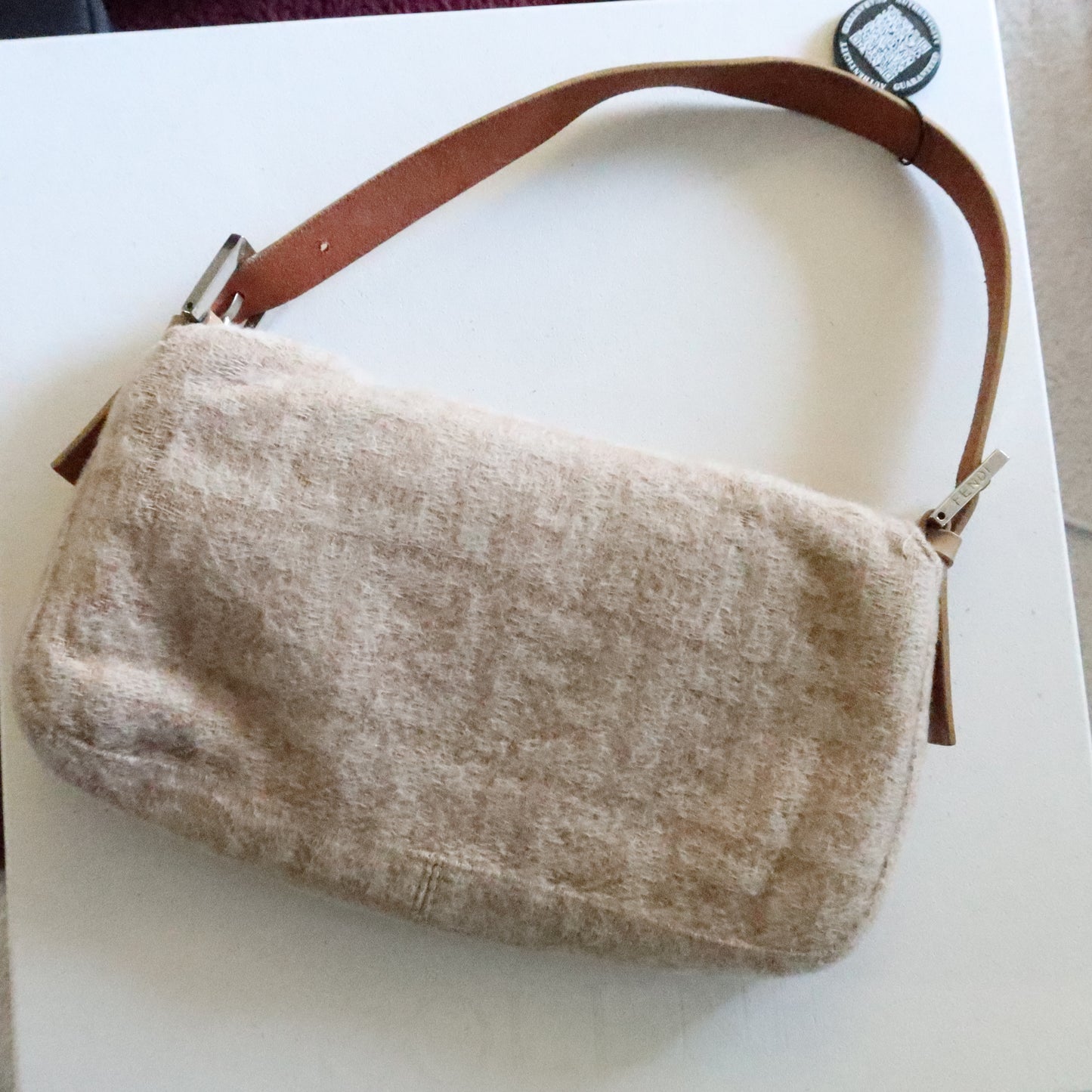 FENDI Wool Baguette Bag Beige