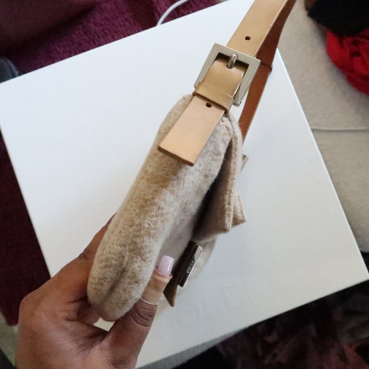 FENDI Wool Baguette Bag Beige