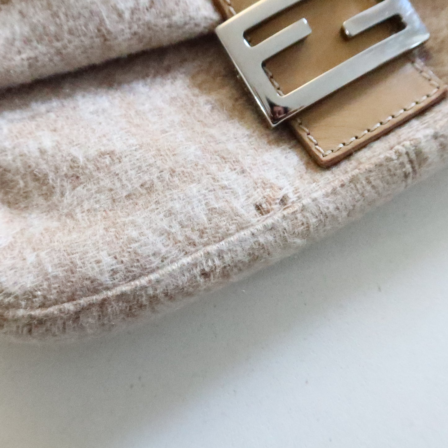 FENDI Wool Baguette Bag Beige
