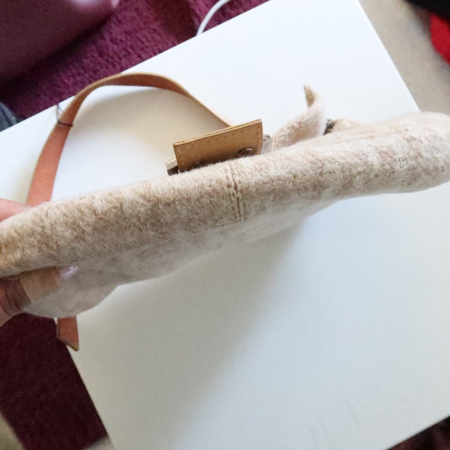 FENDI Wool Baguette Bag Beige