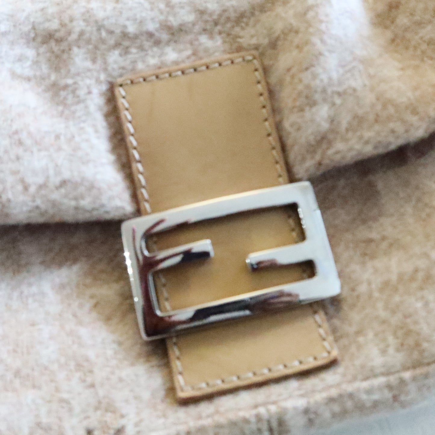 FENDI Wool Baguette Bag Beige