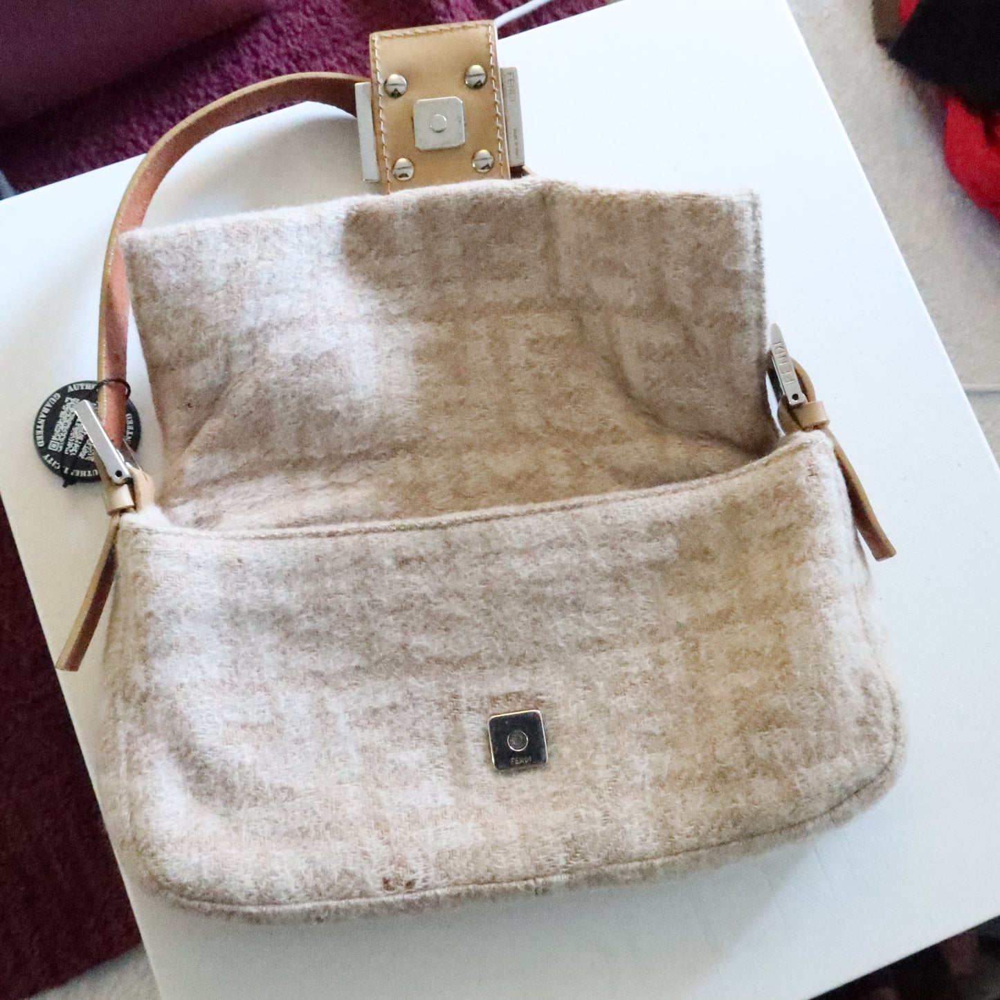 FENDI Wool Baguette Bag Beige