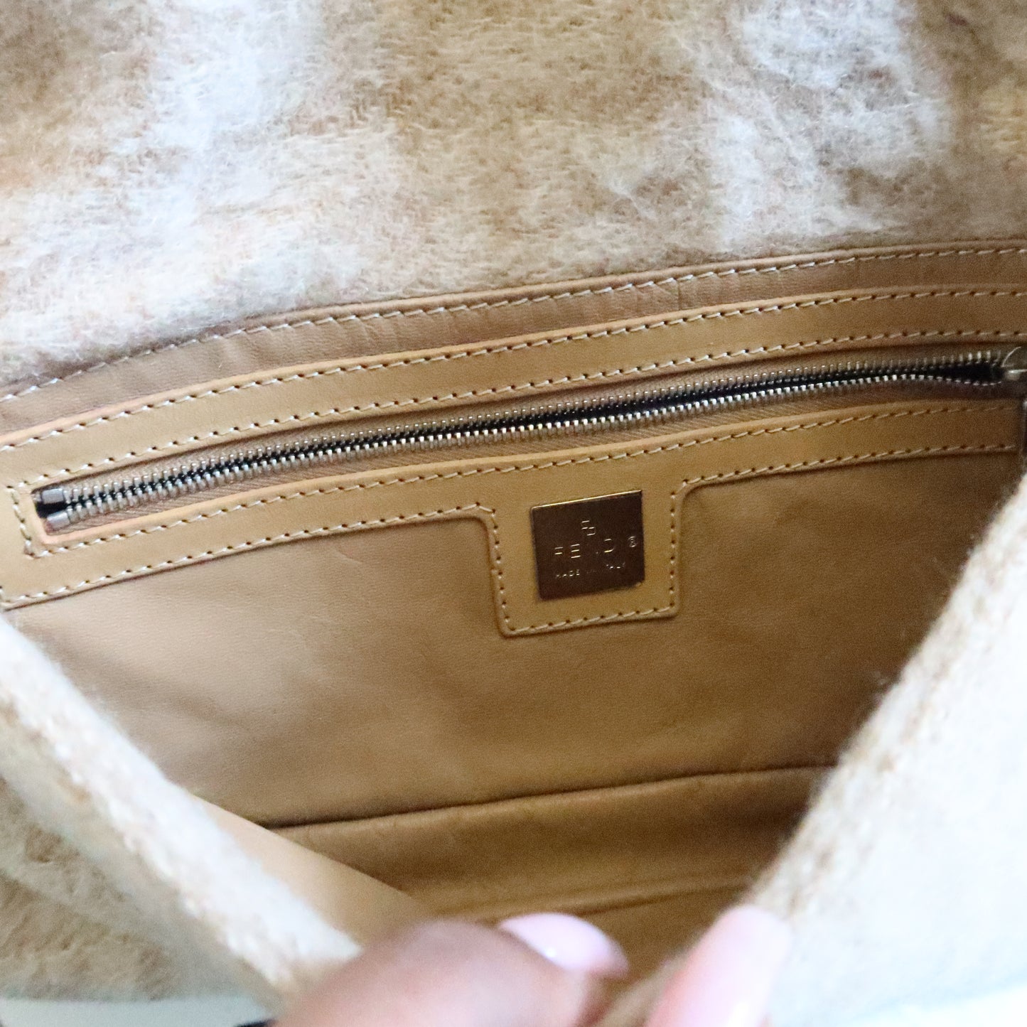 FENDI Wool Baguette Bag Beige