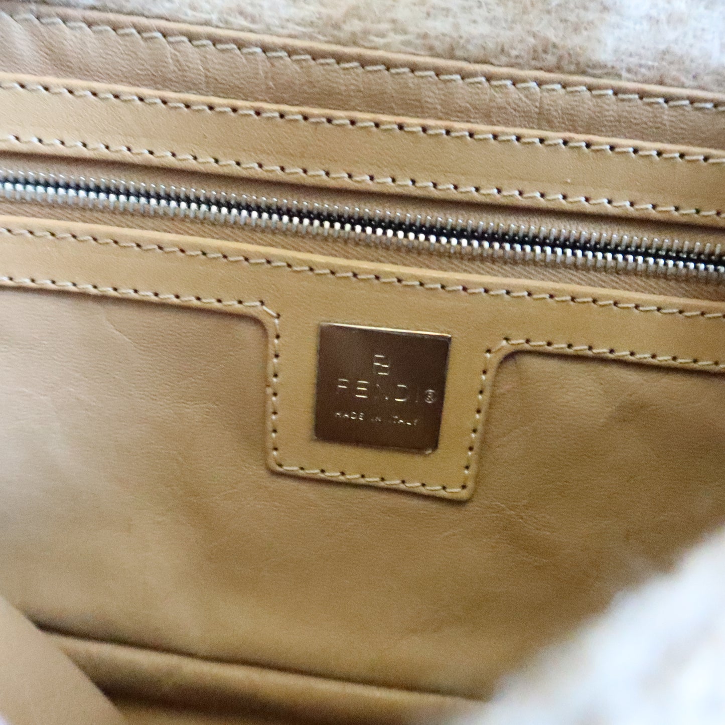 FENDI Wool Baguette Bag Beige