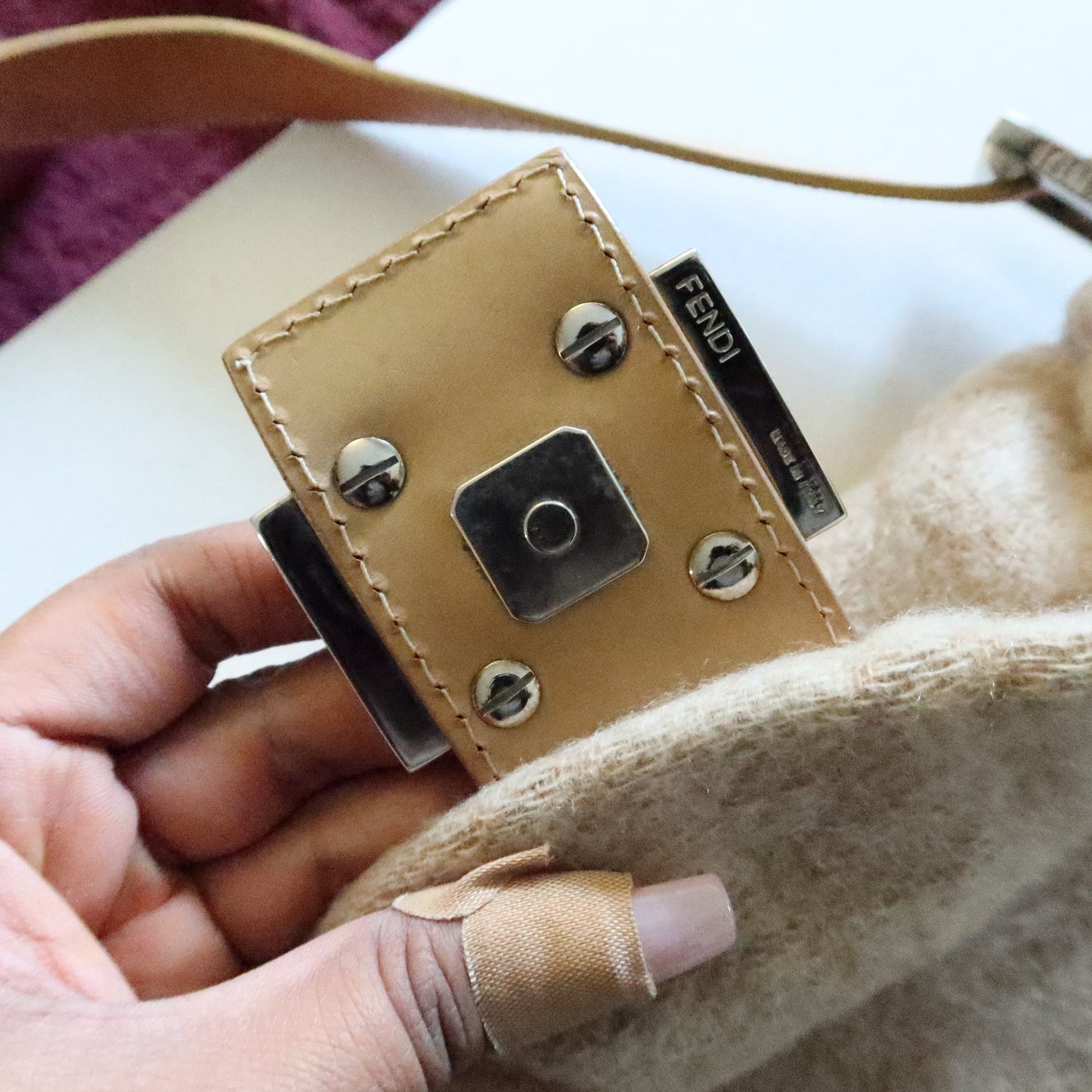 FENDI Wool Baguette Bag Beige