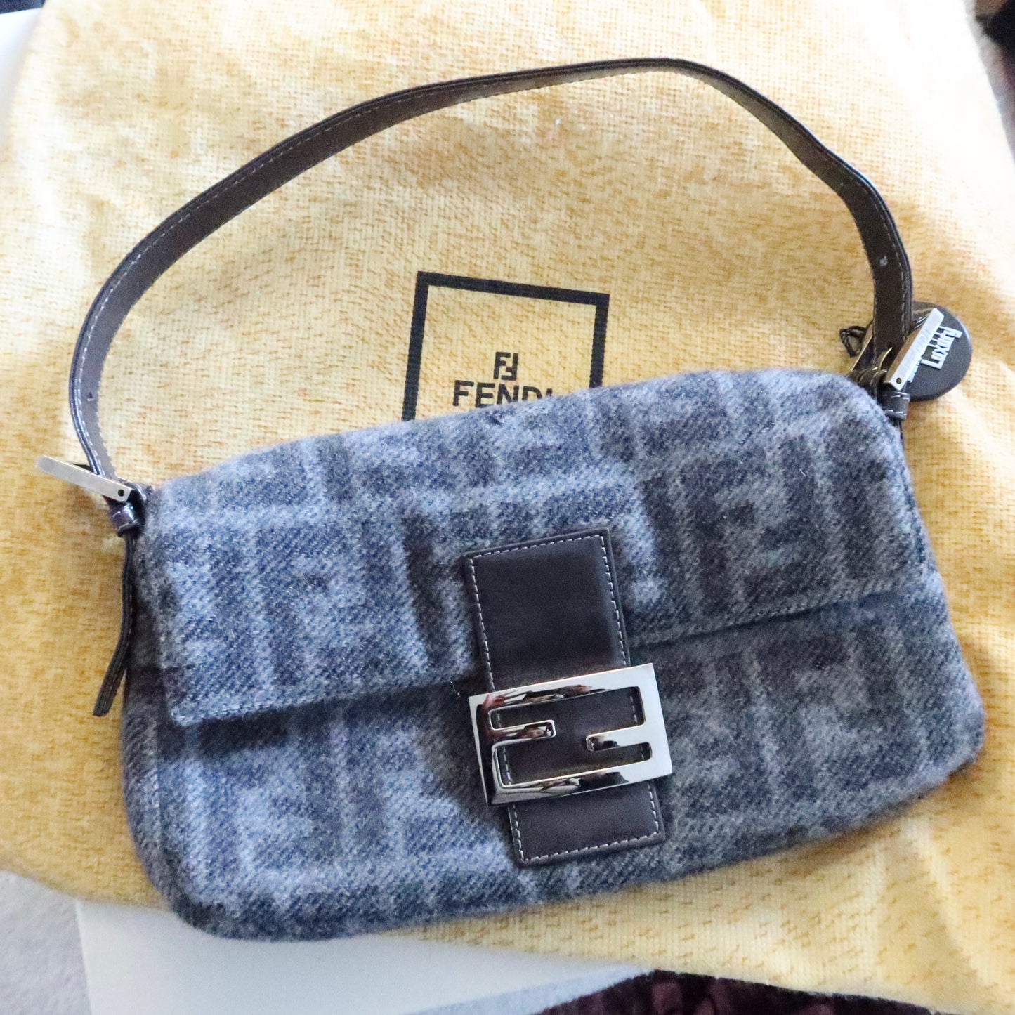 FENDI Wool Baguette Bag Grey