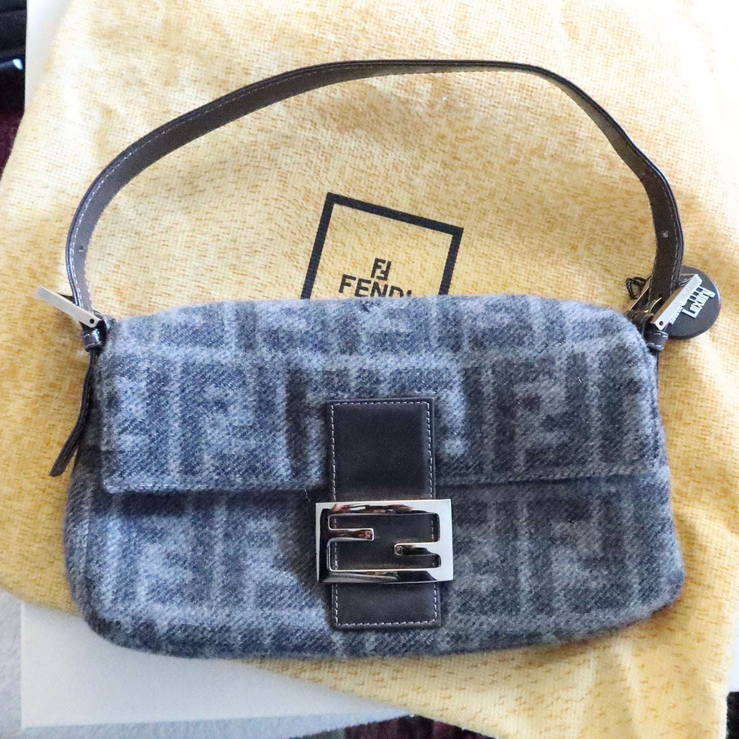 FENDI Wool Baguette Bag Grey