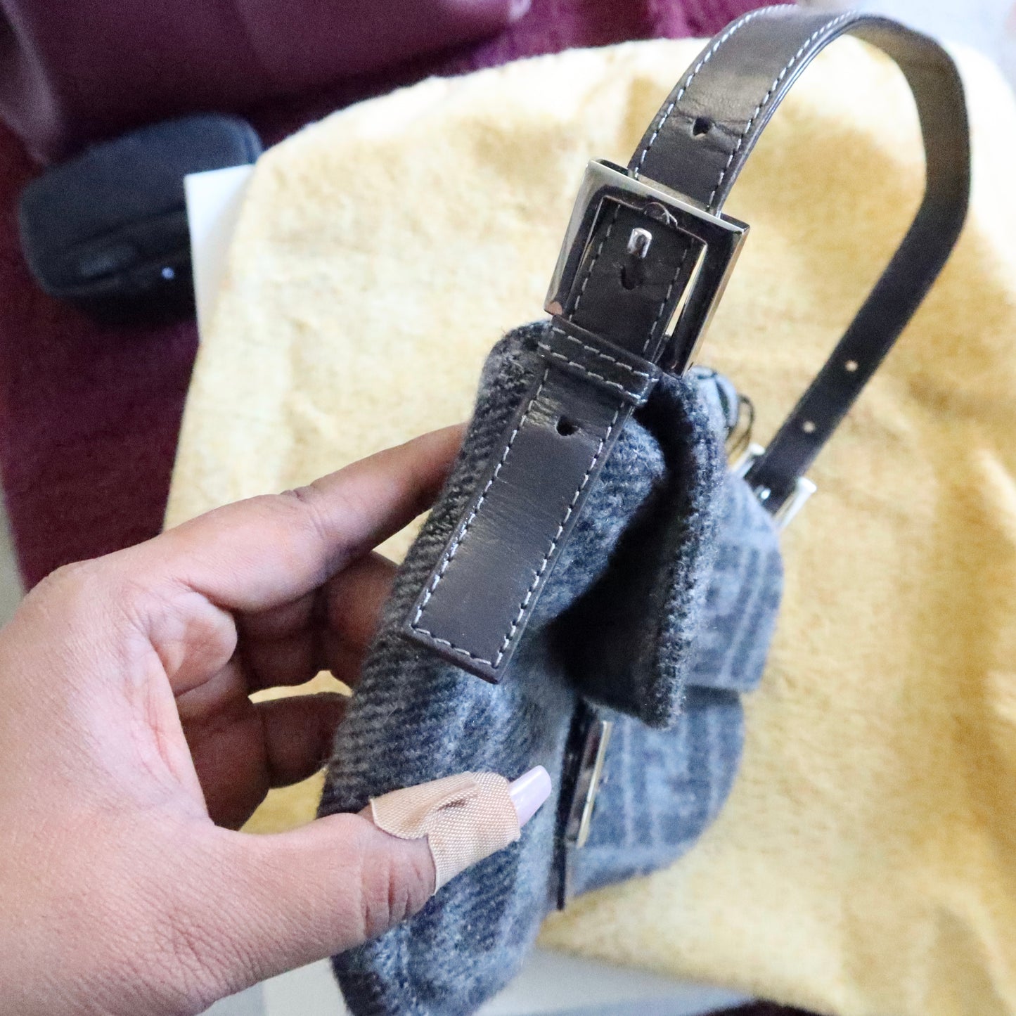 FENDI Wool Baguette Bag Grey
