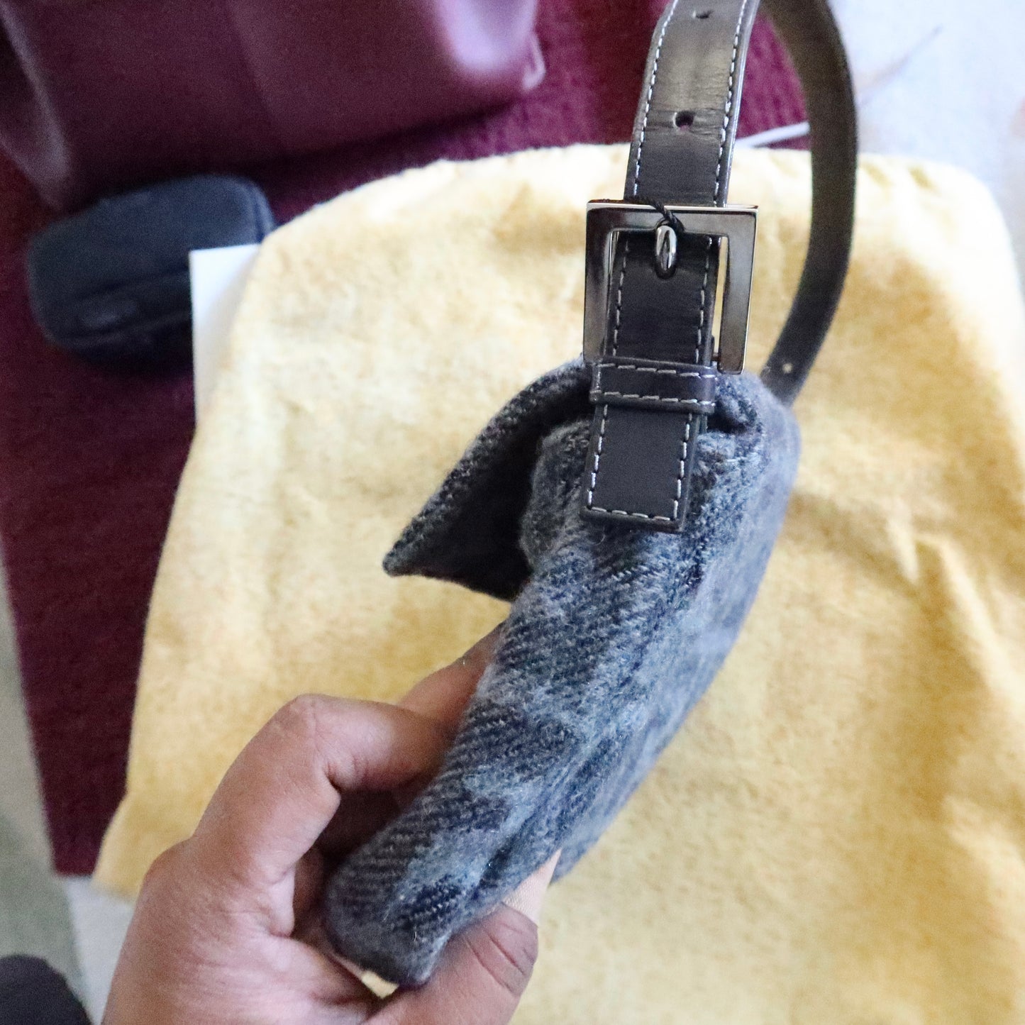 FENDI Wool Baguette Bag Grey