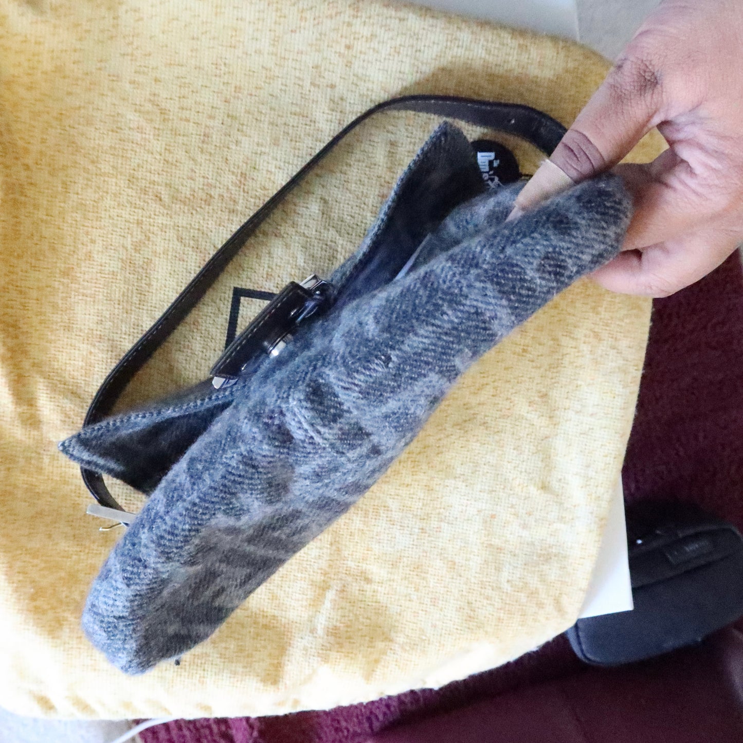FENDI Wool Baguette Bag Grey
