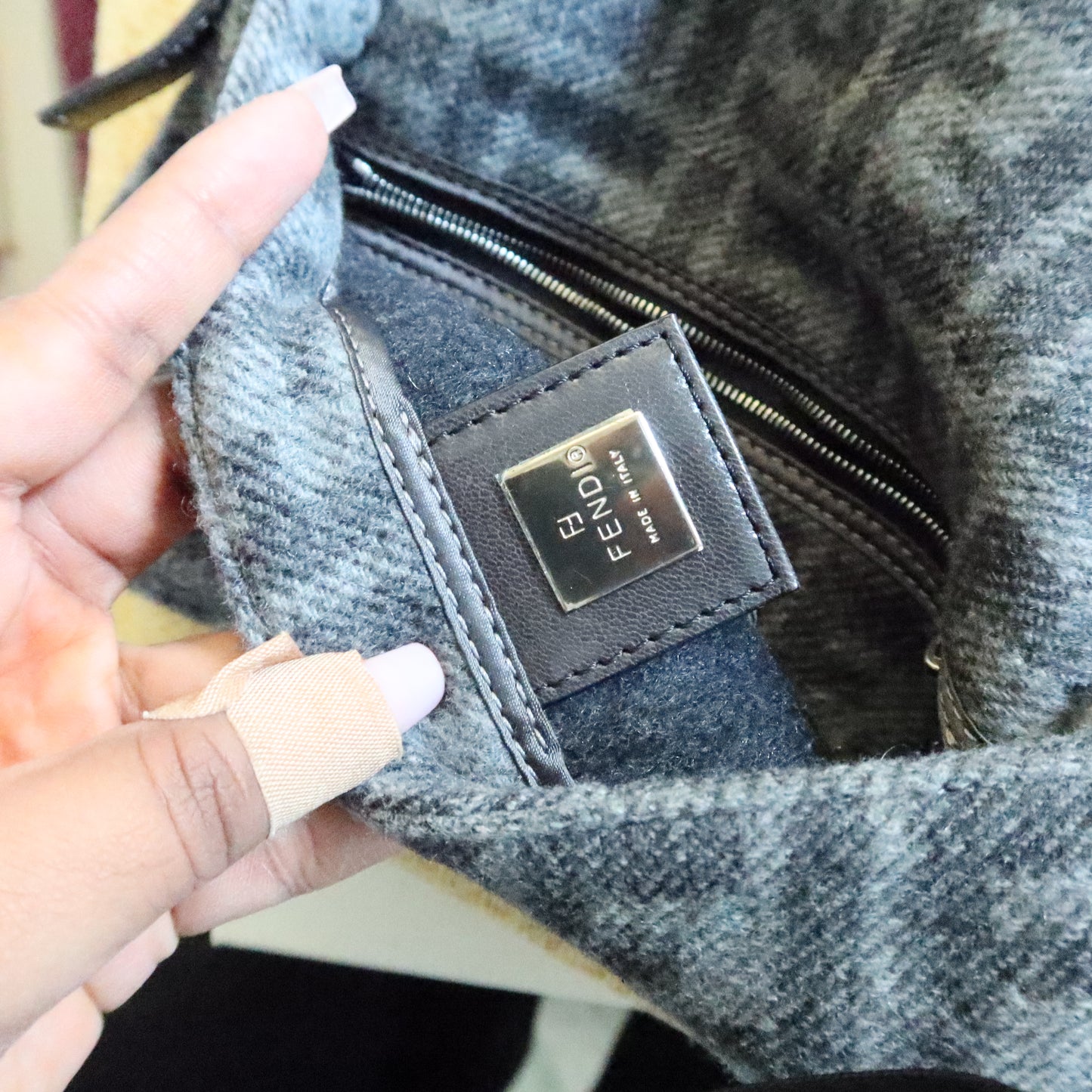 FENDI Wool Baguette Bag Grey