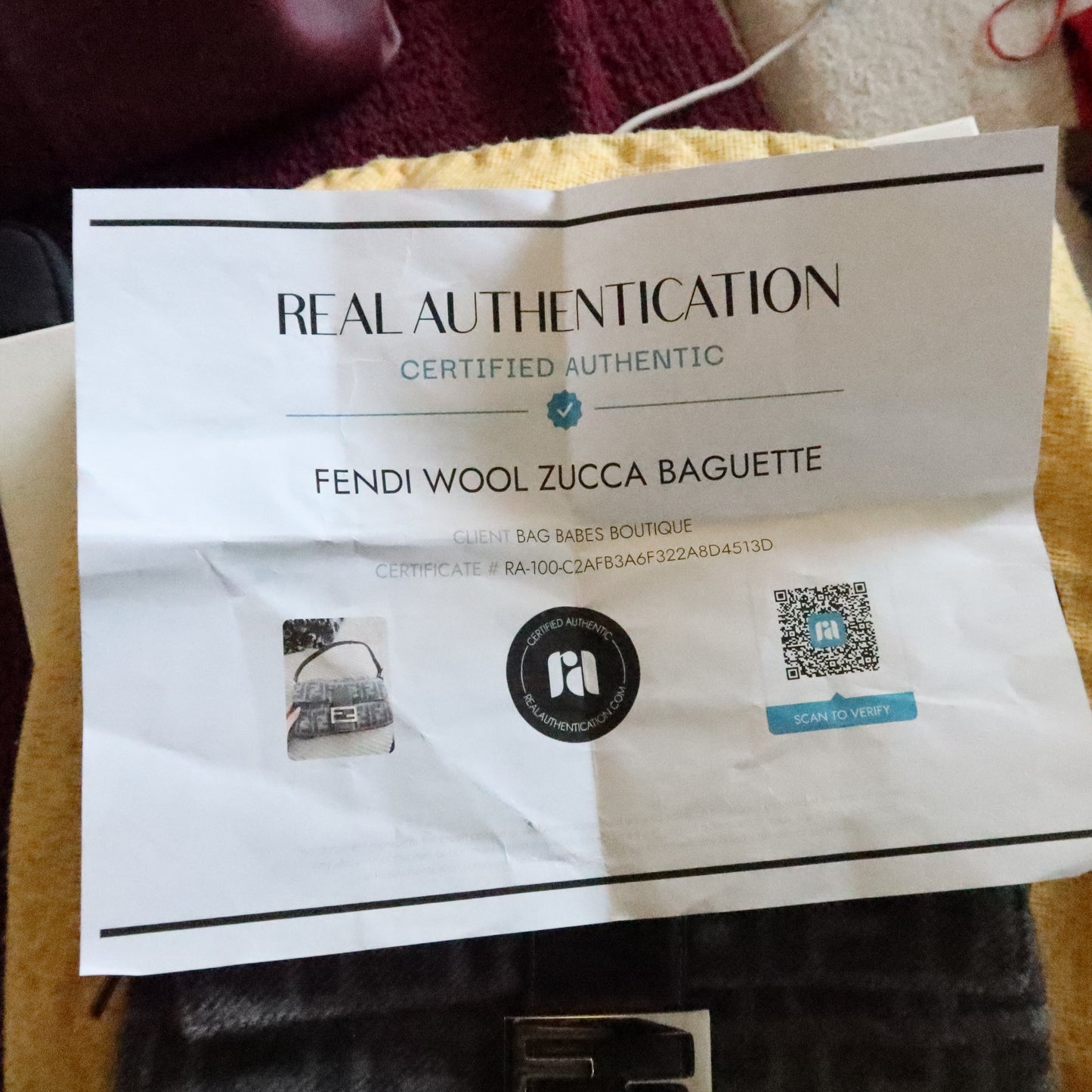FENDI Wool Baguette Bag Grey