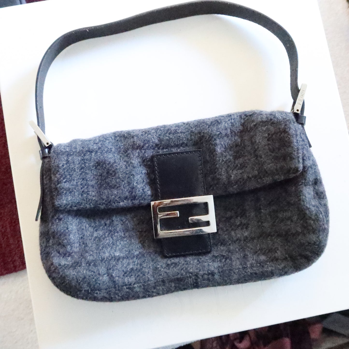 FENDI Wool Baguette Bag Black
