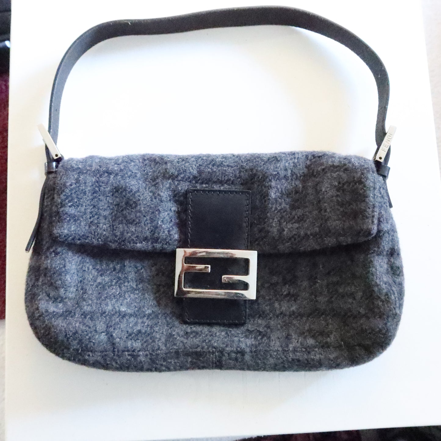 FENDI Wool Baguette Bag Black