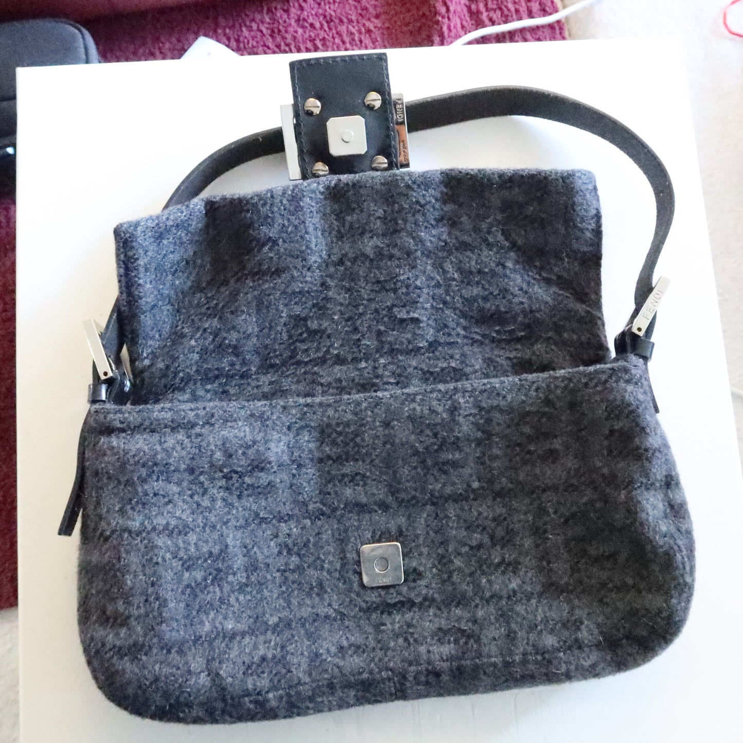 FENDI Wool Baguette Bag Black