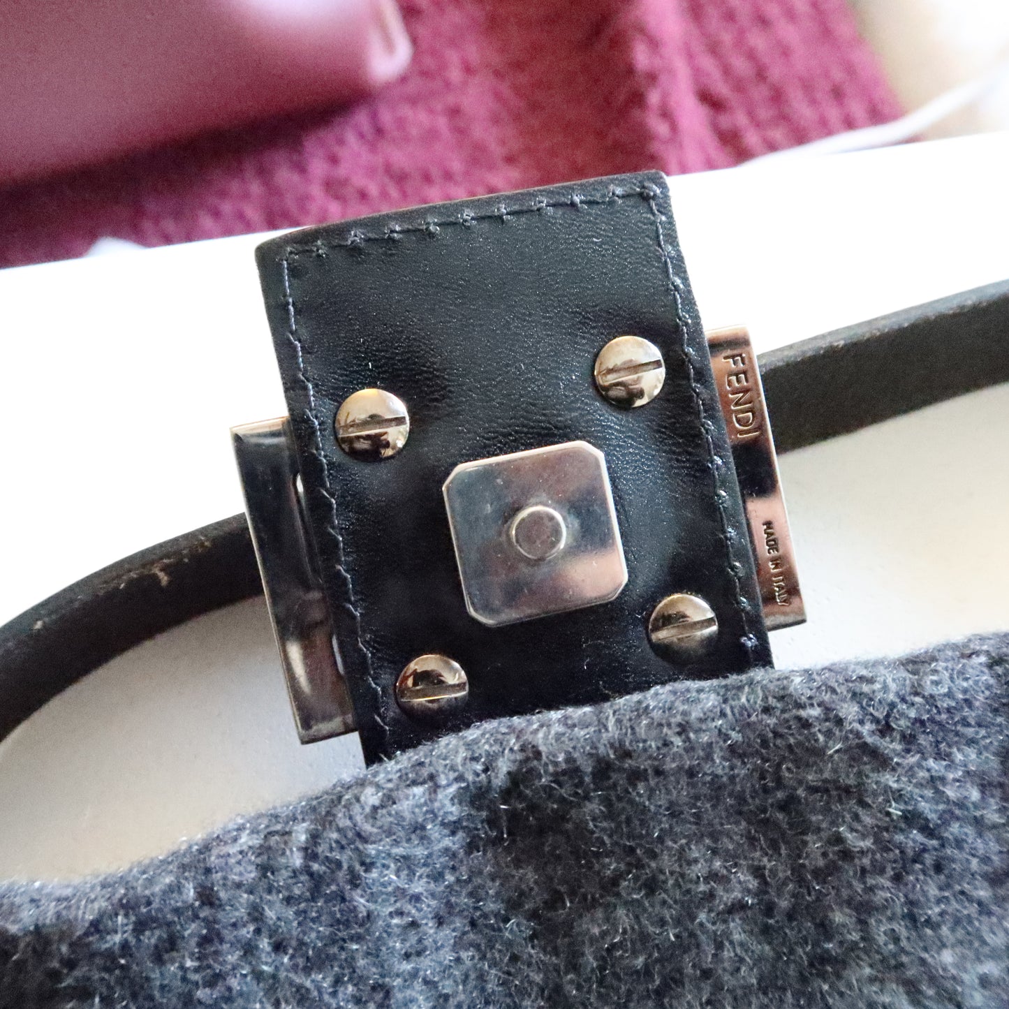 FENDI Wool Baguette Bag Black