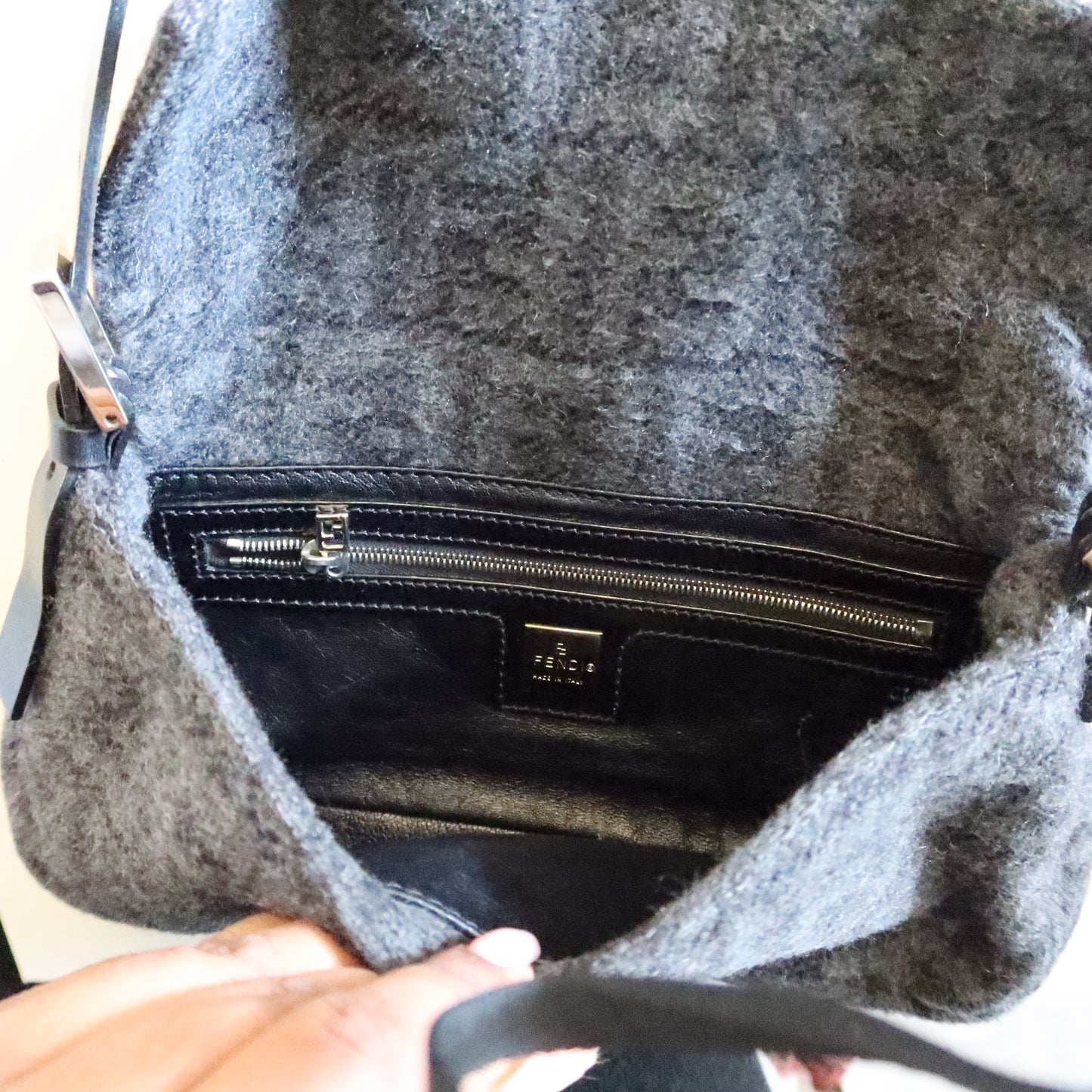 FENDI Wool Baguette Bag Black