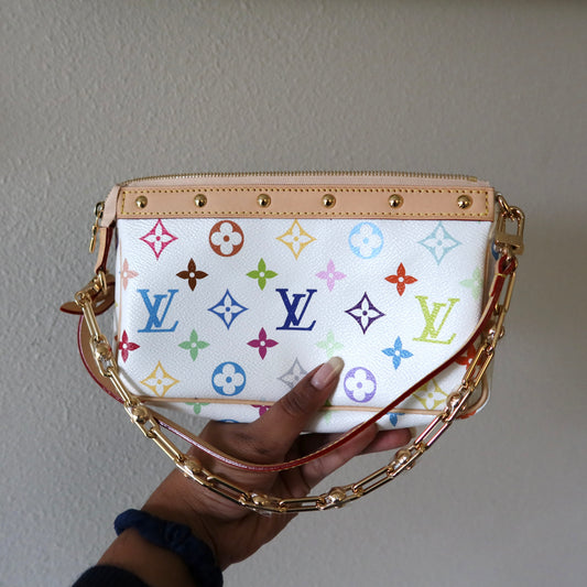 LOUIS VUITTON Murakami Multicolor White 20 Yr Anniversary Pochette Accessoires