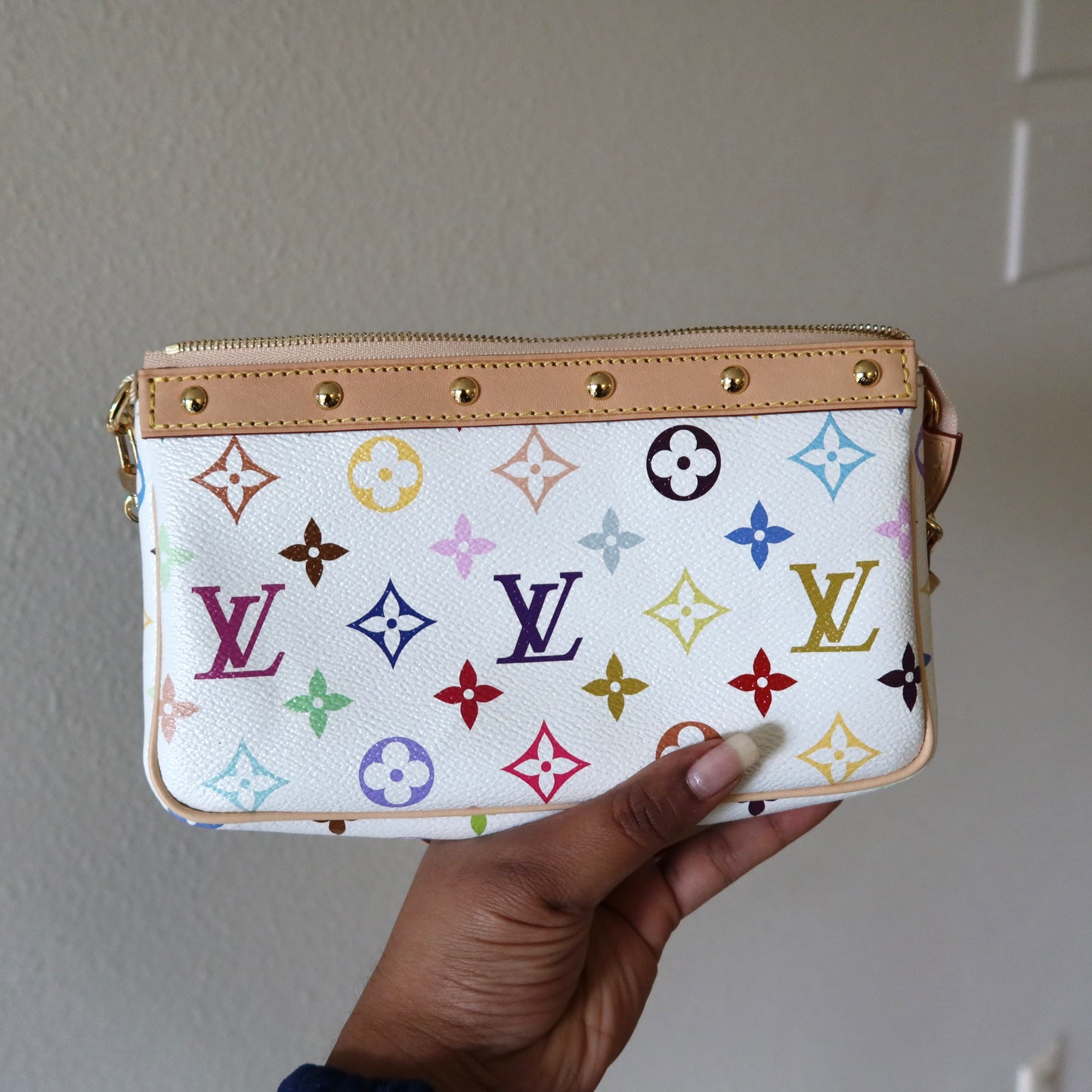 LOUIS VUITTON Murakami Multicolor White 20 Yr Anniversary Pochette Accessoires