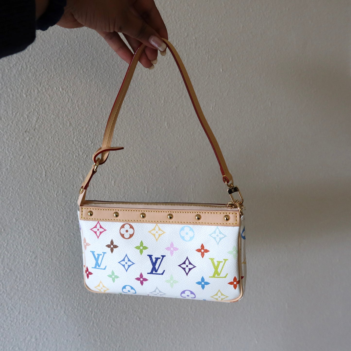 LOUIS VUITTON Murakami Multicolor White 20 Yr Anniversary Pochette Accessoires
