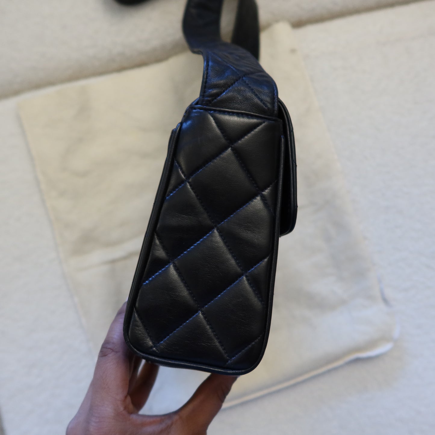 CHANEL 1994 Lambskin Quilted Black Shoulder Crossbody Bag