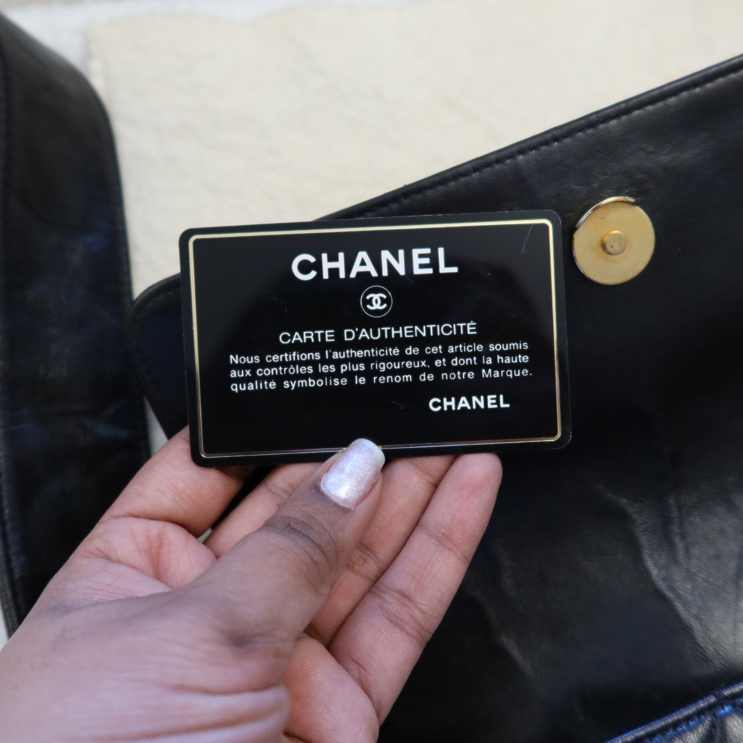 CHANEL 1994 Lambskin Quilted Black Shoulder Crossbody Bag