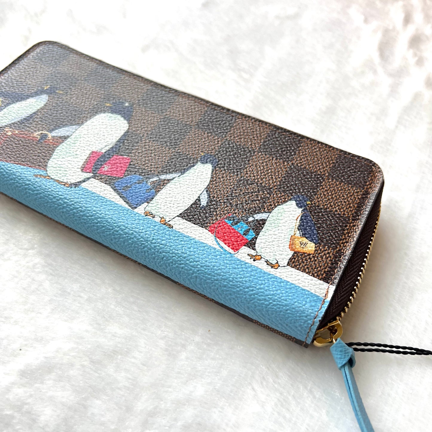 LOUIS VUITTON Clemence Wallet Damier Ebene Penguins