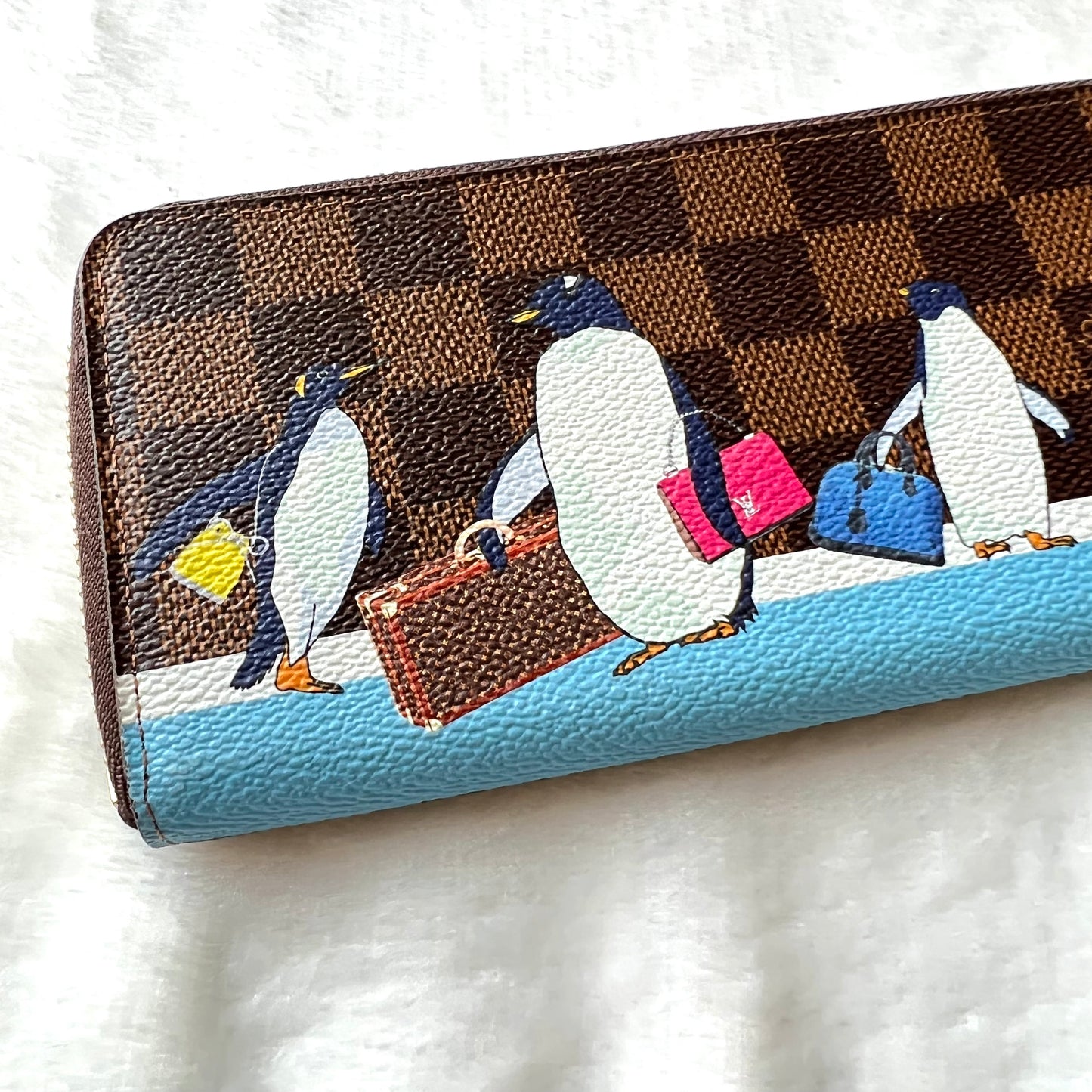LOUIS VUITTON Clemence Wallet Damier Ebene Penguins